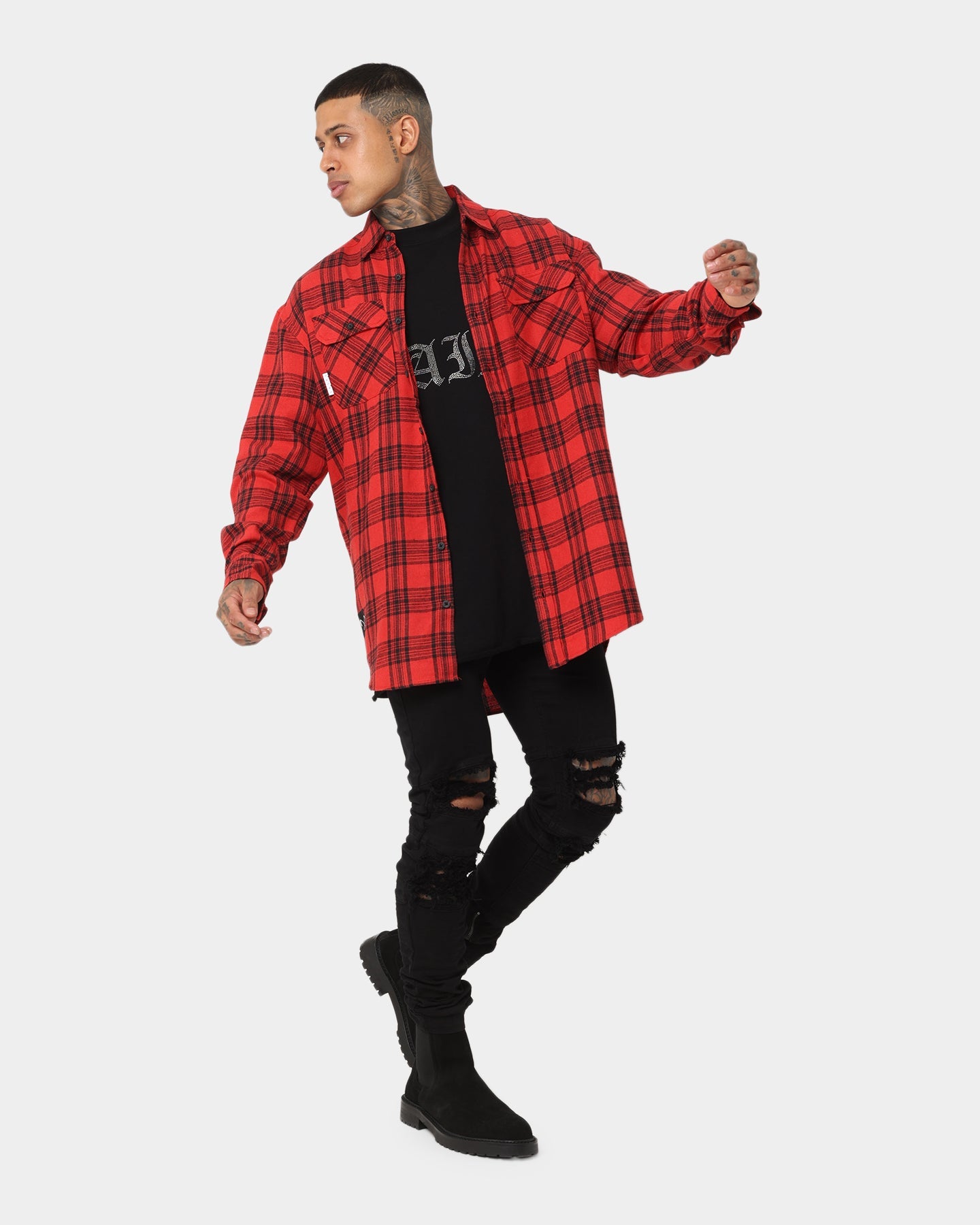 Saint Morta Flow Long Sleeve Flannel Shirt Red/Black