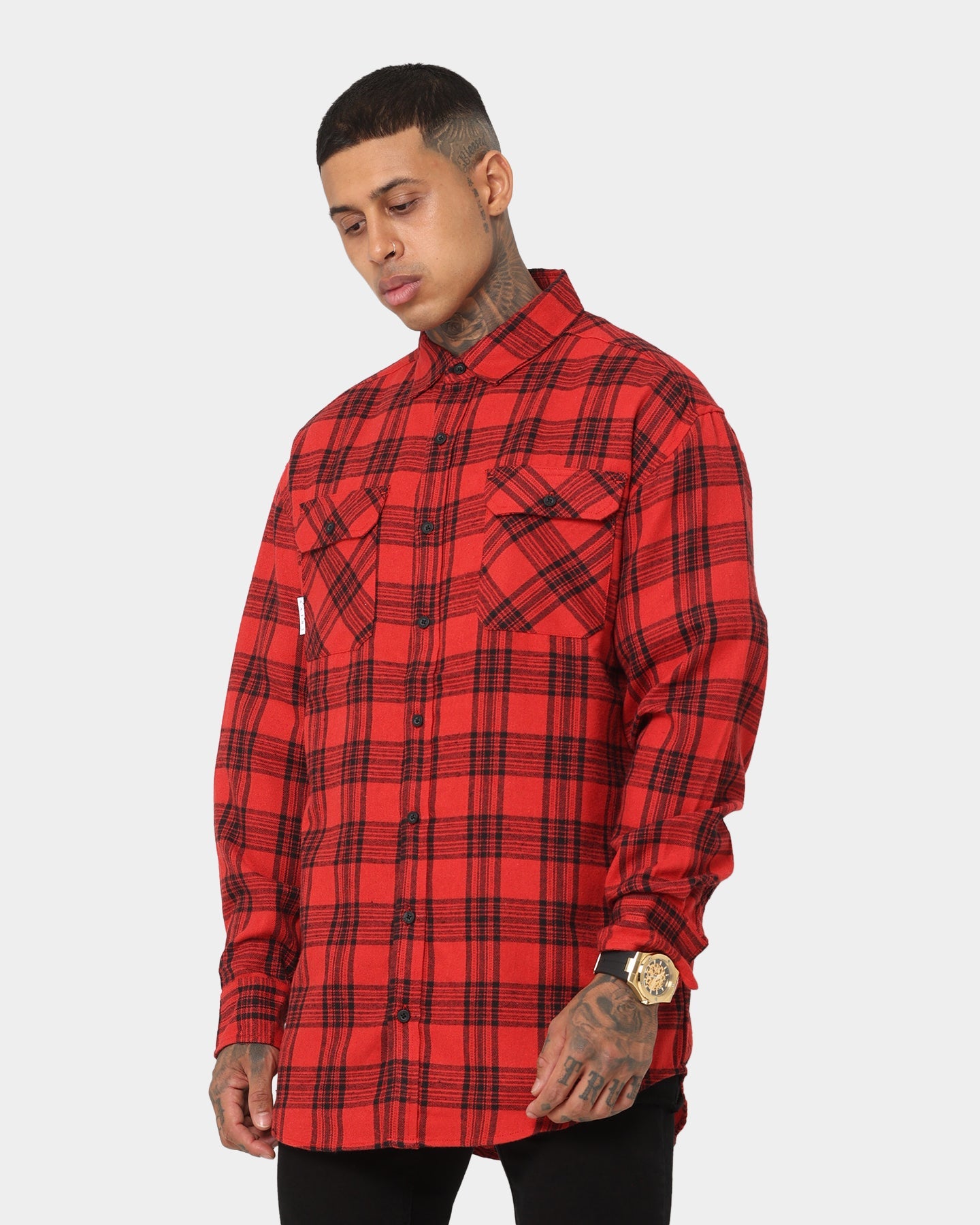 Saint Morta Flow Long Sleeve Flannel Shirt Red/Black