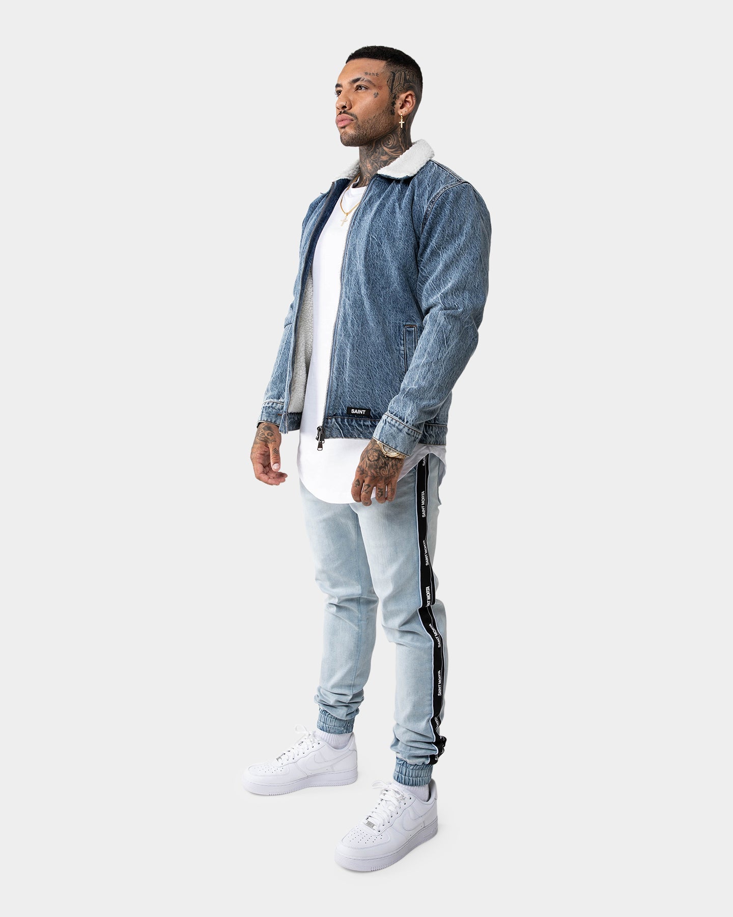 Saint Morta Carolina Sherpa Denim Jacket Bleached Blue