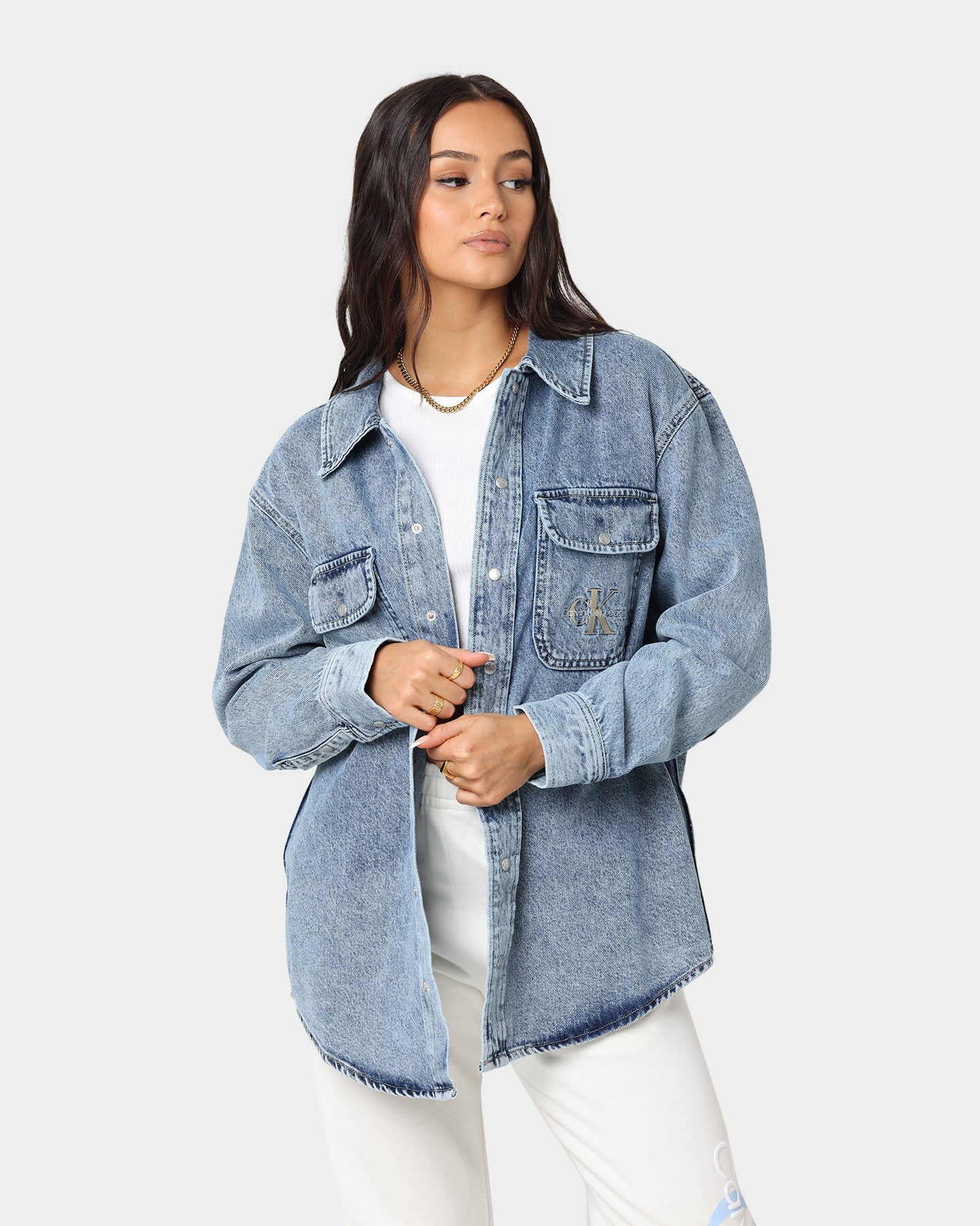 Calvin Klein Women's Shirt Jacket Denim Light