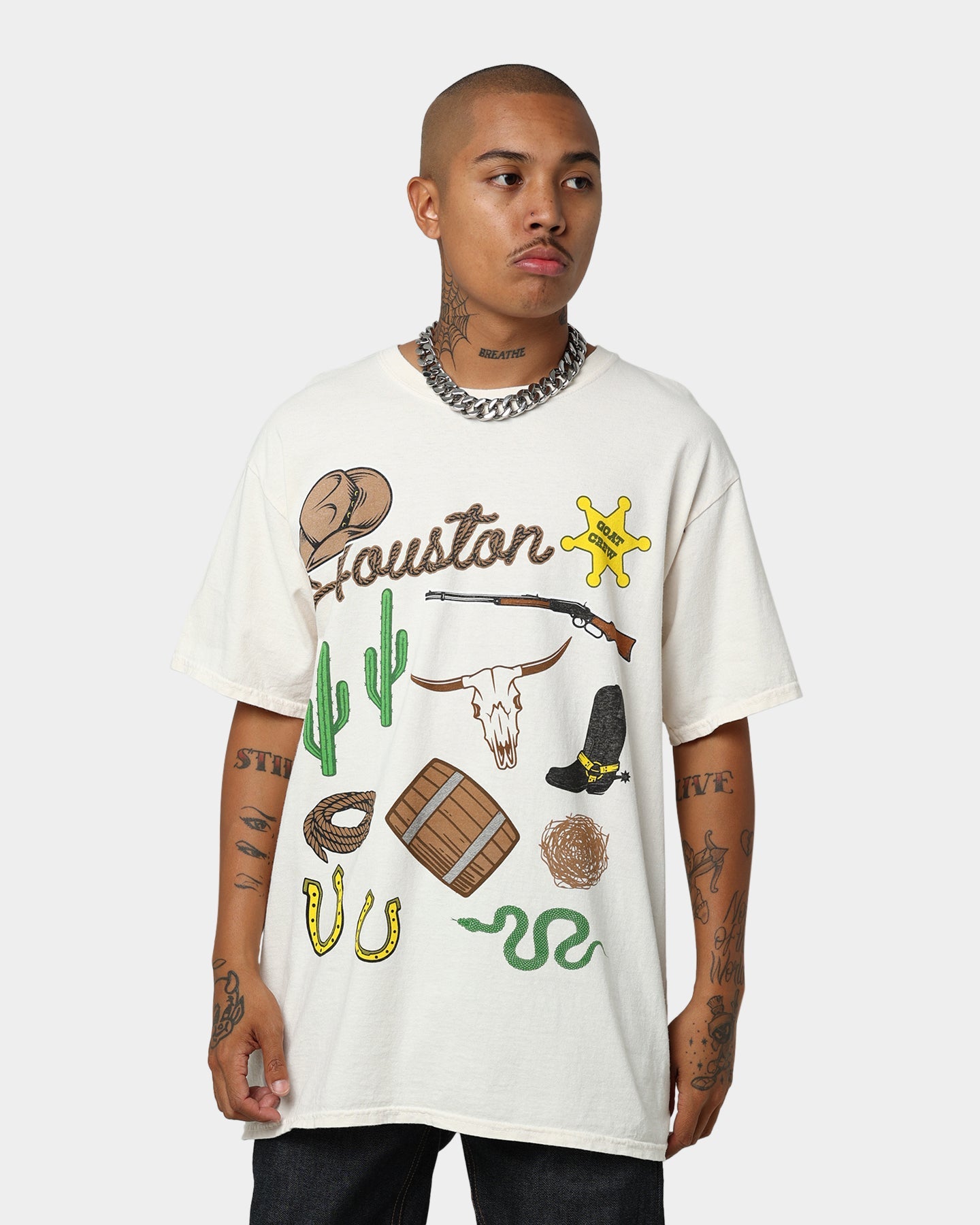 Goat Crew All Over Houston Vintage T-Shirt Off White