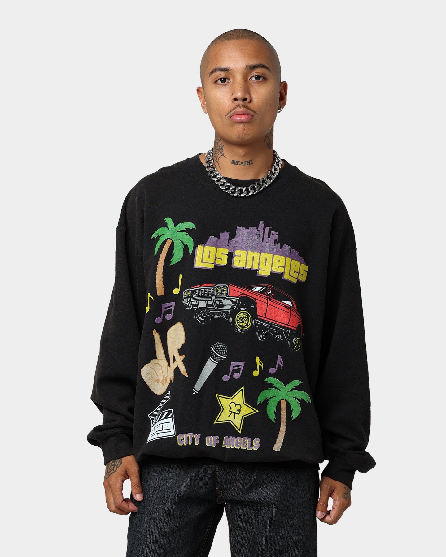 Goat Crew All Over Los Angeles Vintage Crewneck Black