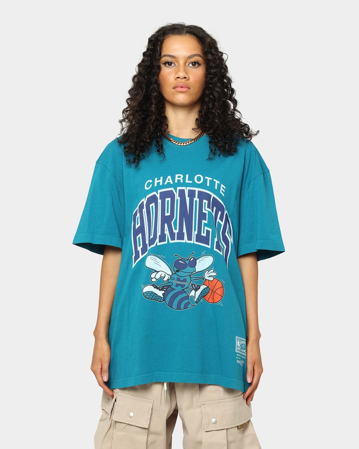 Mitchell & Ness Charlotte Hornets XL Arch Vintage T-Shirt Faded Teal