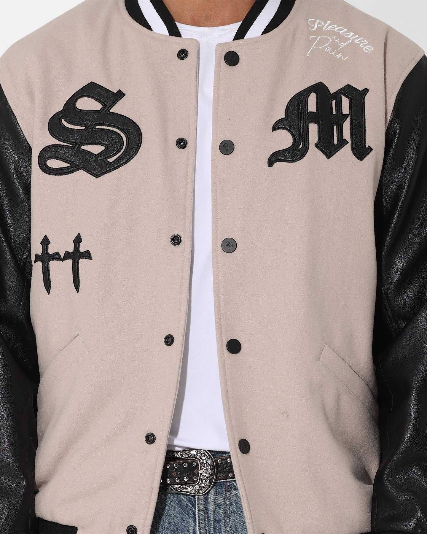 Saint Morta Graveyard Varsity Jacket Stone/Black