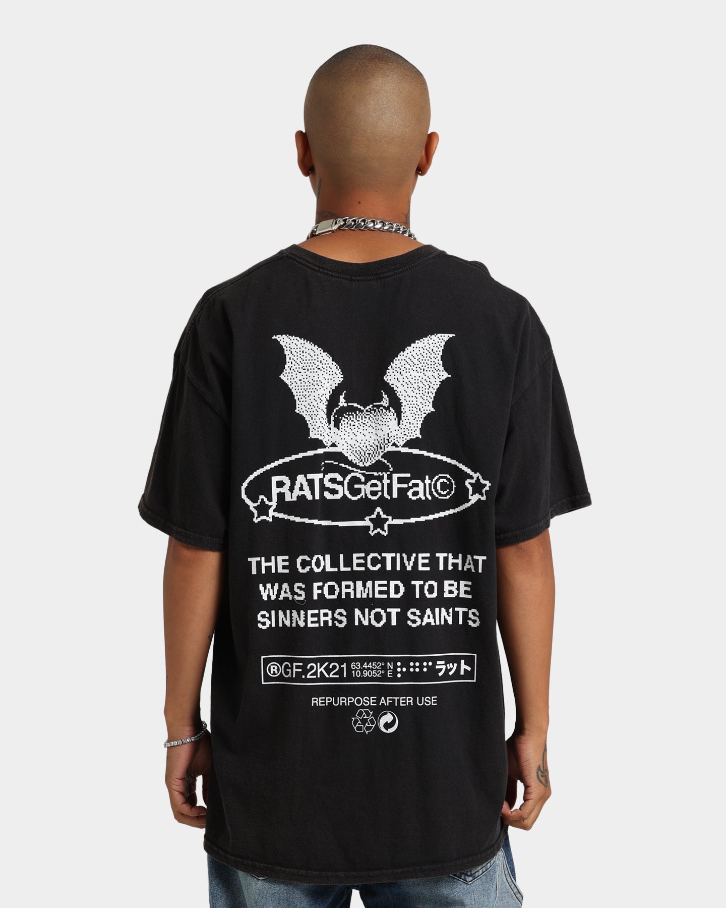 Rats Get Fat Digital Demon Vintage T-Shirt Black Wash