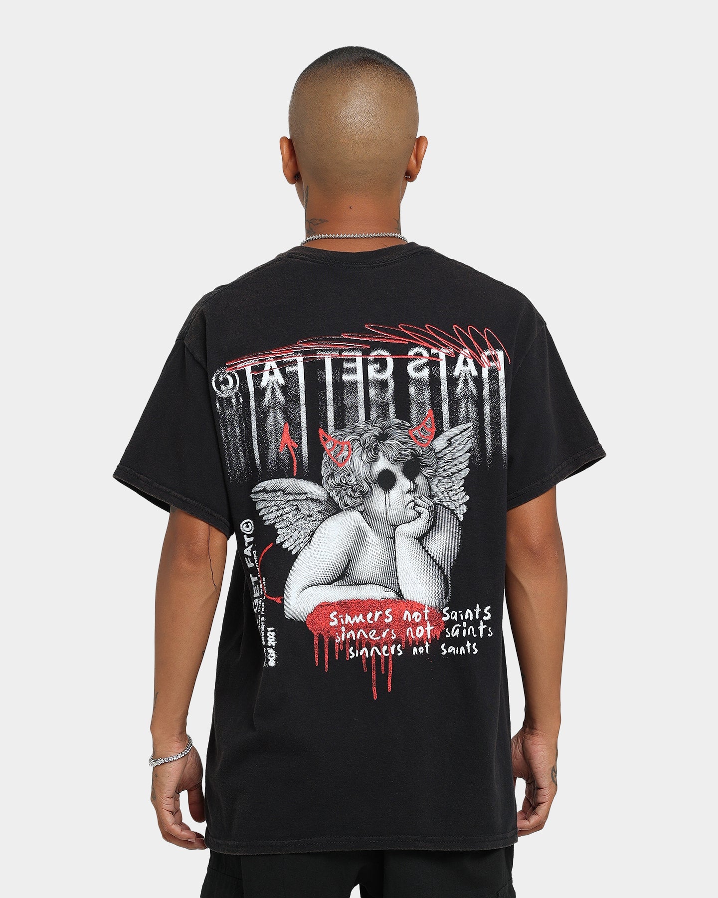 Rats Get Fat Sinner Not Saints Vintage T-Shirt Black Wash