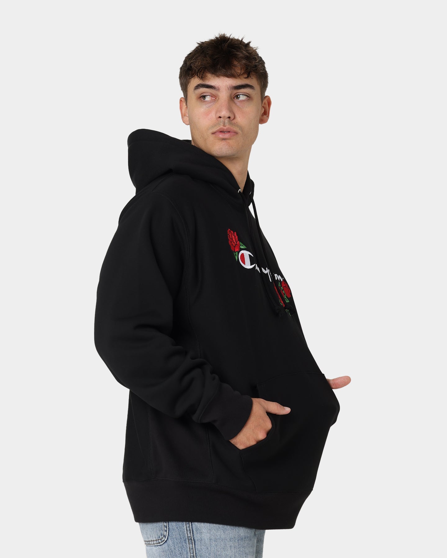 Champion Reverse Weave Roses Embroidery Hoodie Black