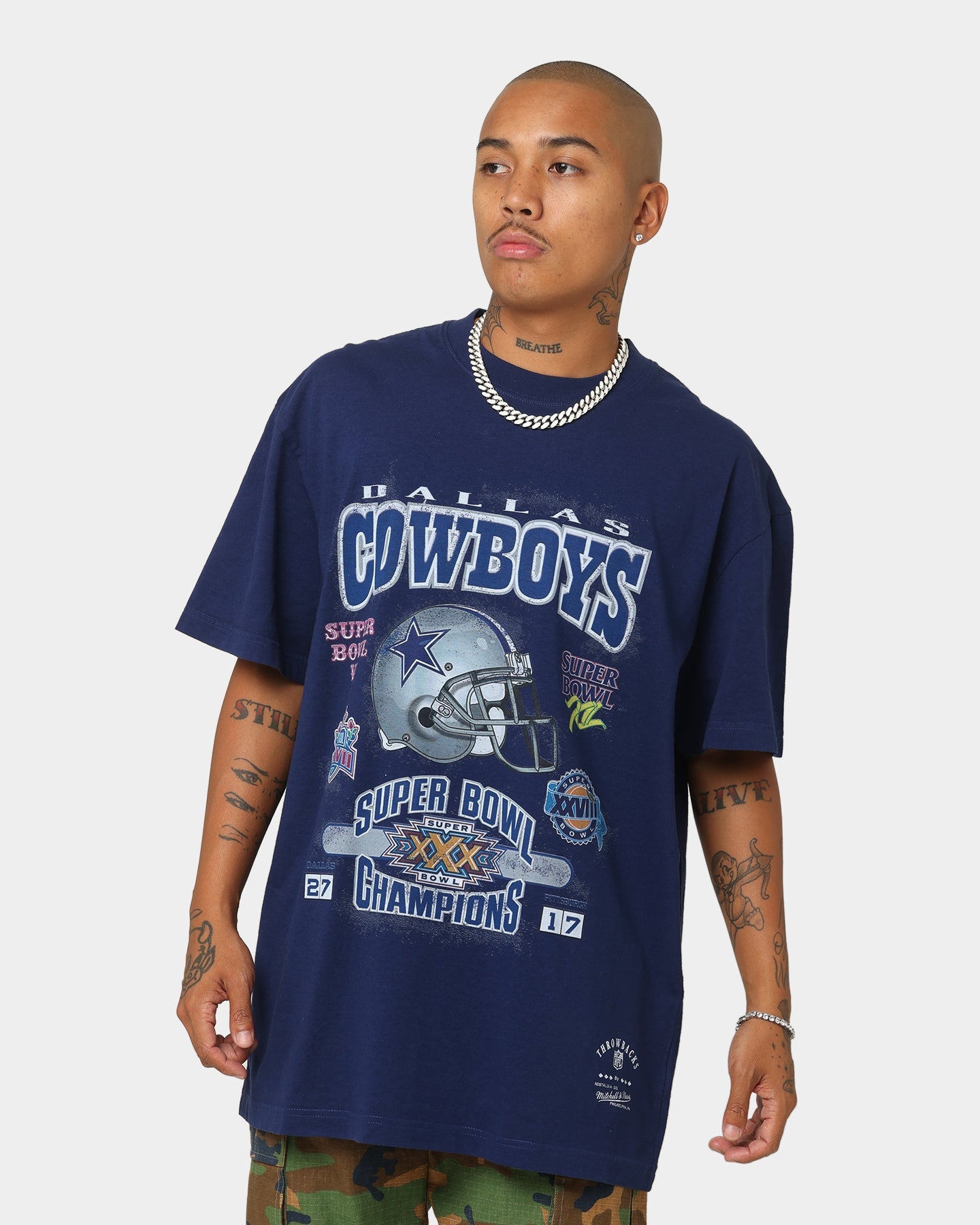 Mitchell & Ness Dallas Cowboys 5 Time Super Bowl Champions T-Shirt Faded Navy