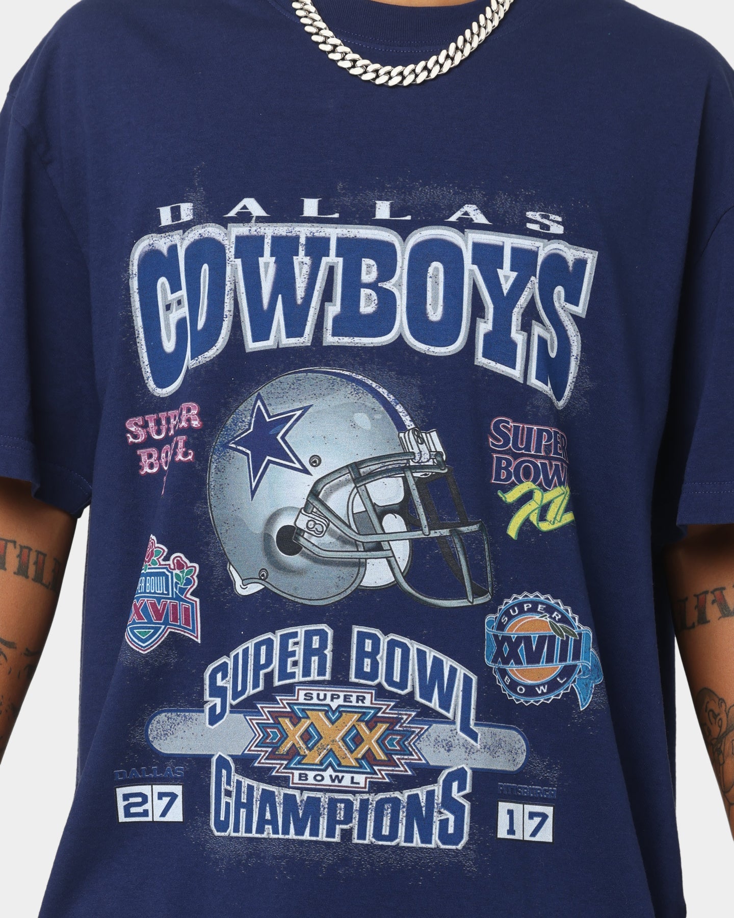 Mitchell & Ness Dallas Cowboys 5 Time Super Bowl Champions T-Shirt Faded Navy