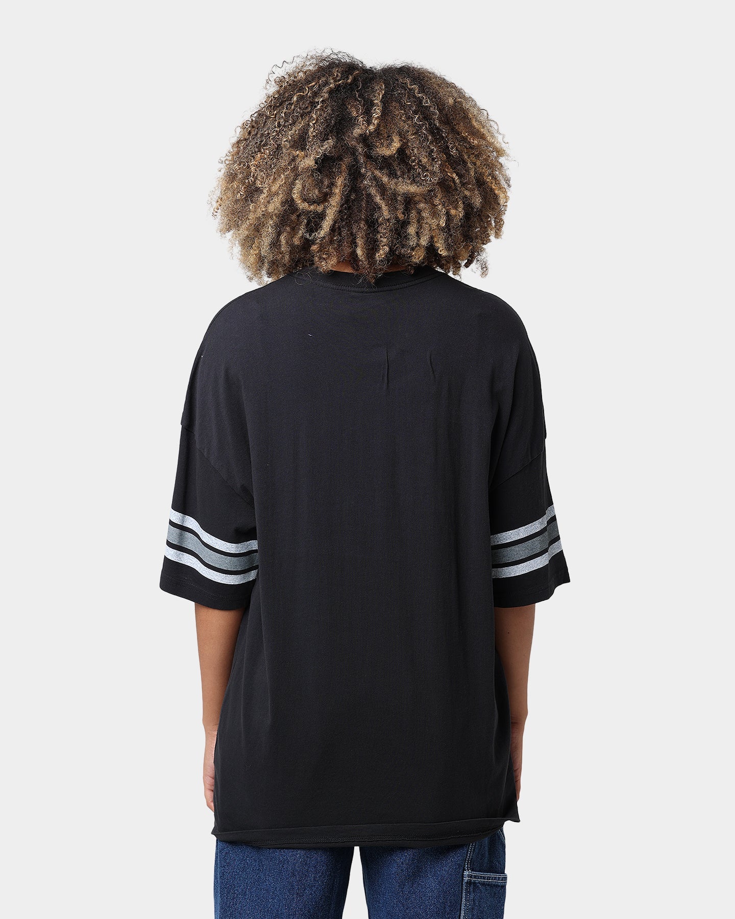 Majestic Athletic Las Vegas Raiders Vintage Sports Stripe Sleeve T-Shirt Faded Black