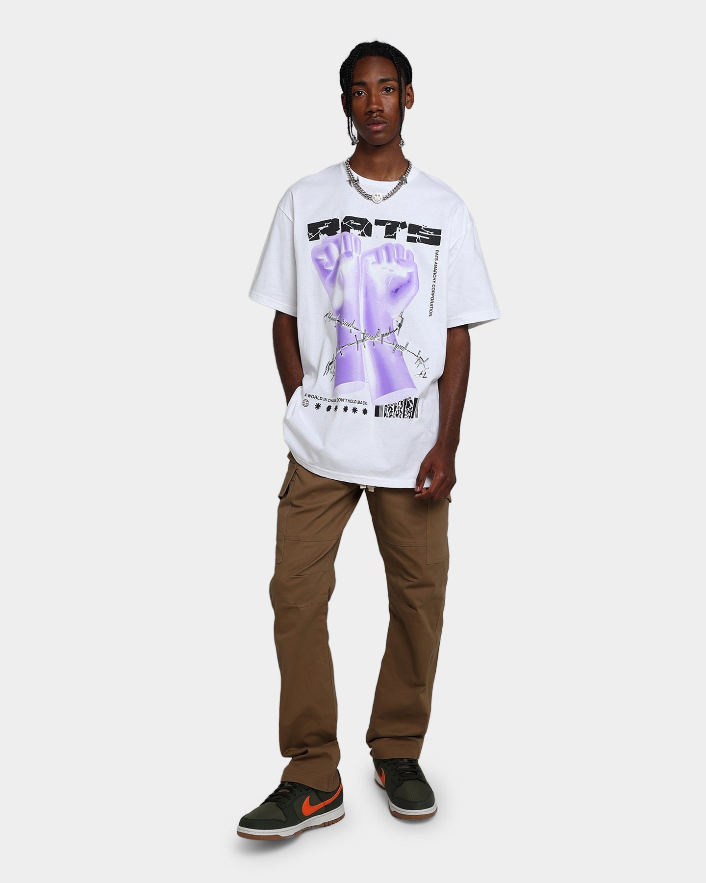 Rats Get Fat Throwing Hands T-Shirt White