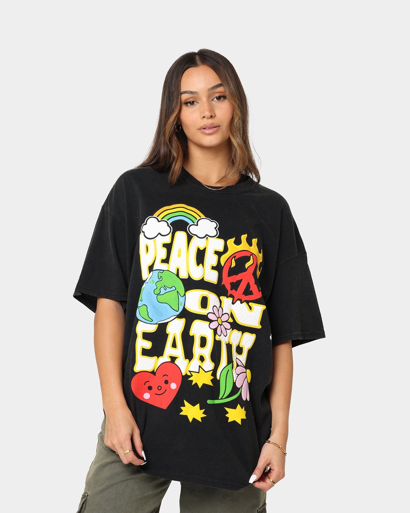 Goat Crew Peace On Earth Vintage T-Shirt Washed Black