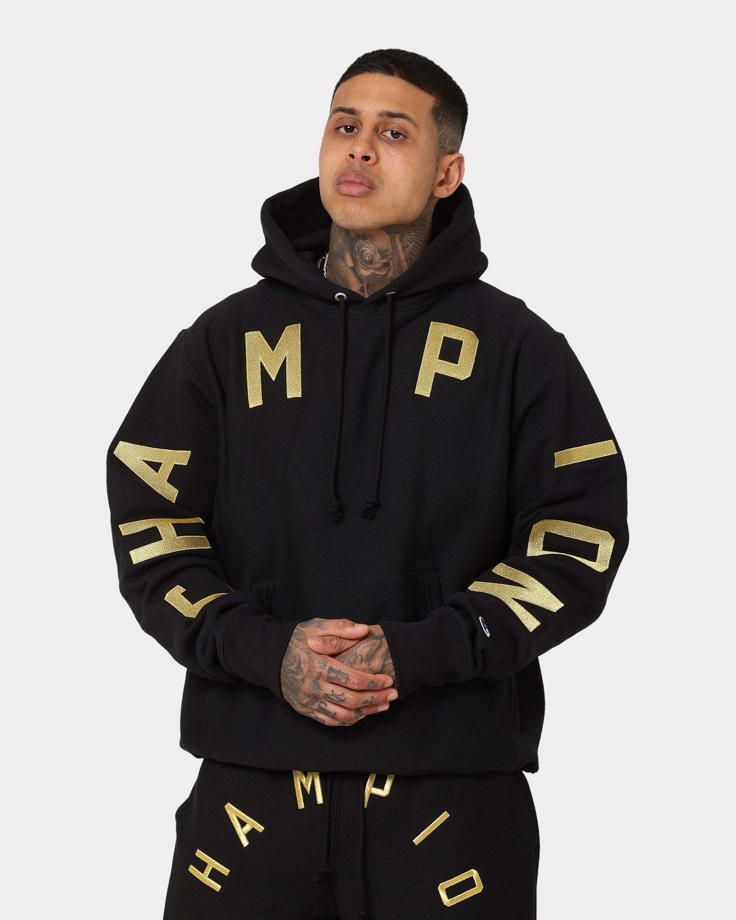 Champion Reverse Weave Large Arch Hoodie Black/Gold