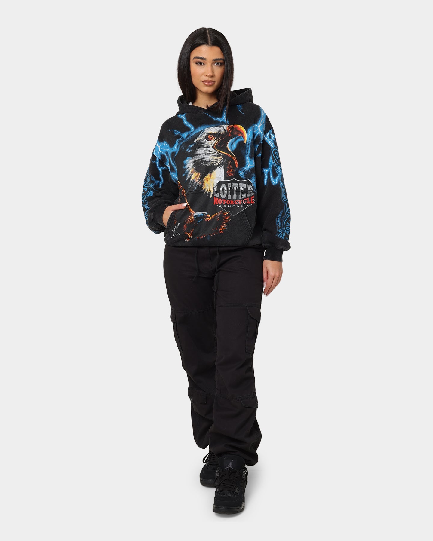 Loiter Lightning Eagle Vintage Hoodie Vintage Black