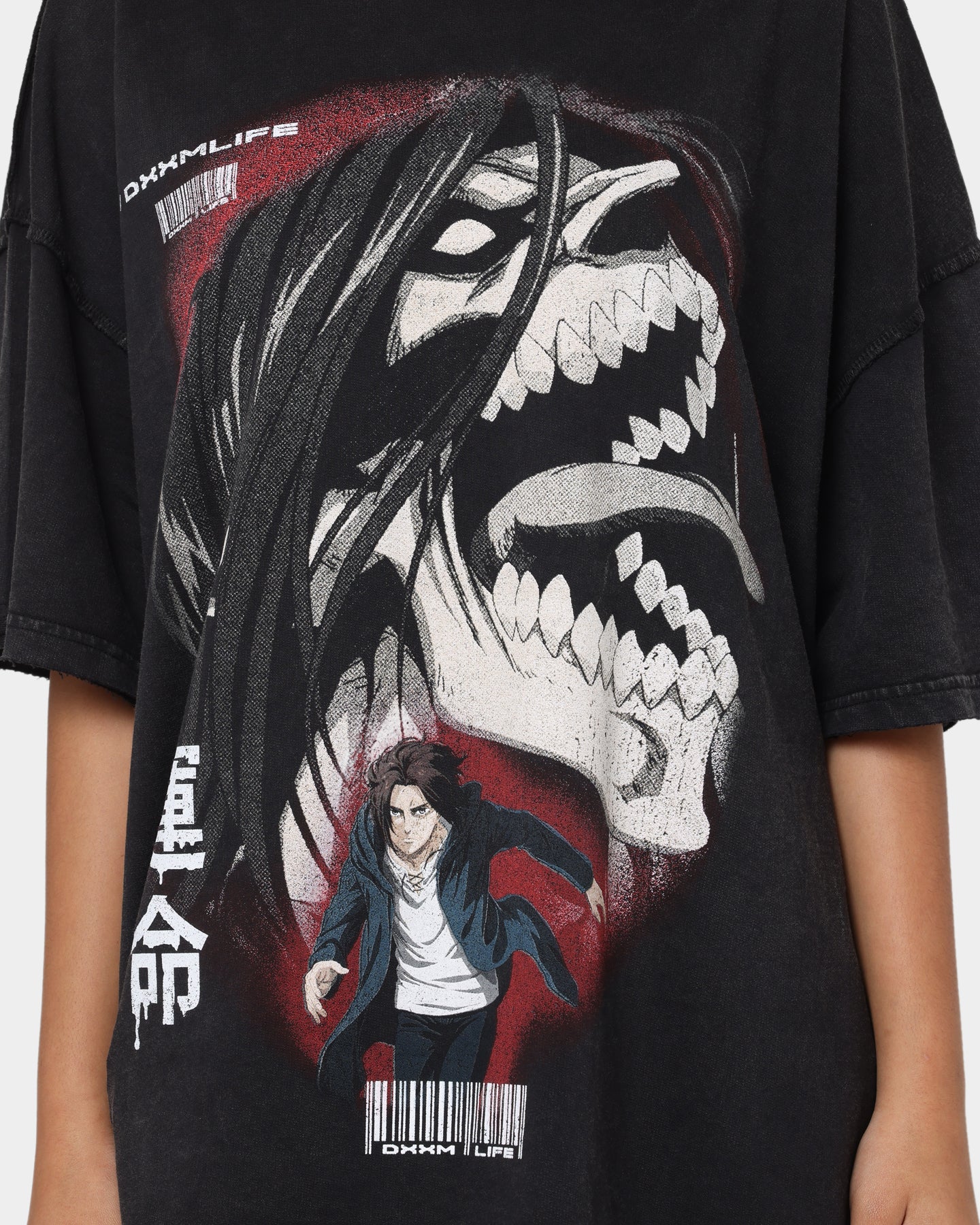 DXXMLIFE X Attack On Titan Eren DXXM Vintage T-Shirt Aged Black
