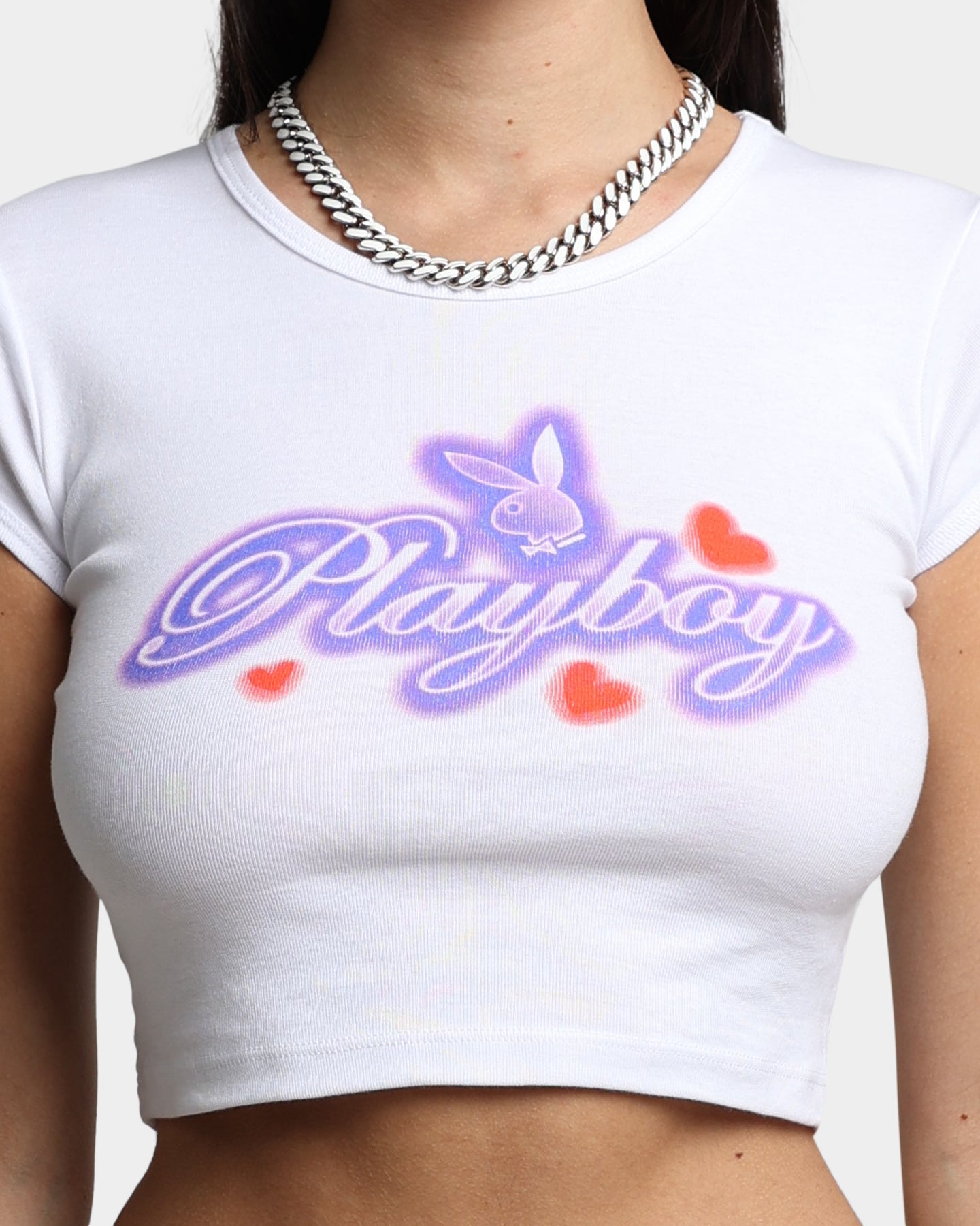 Playboy By CK Women's Script Baby T-Shirt White