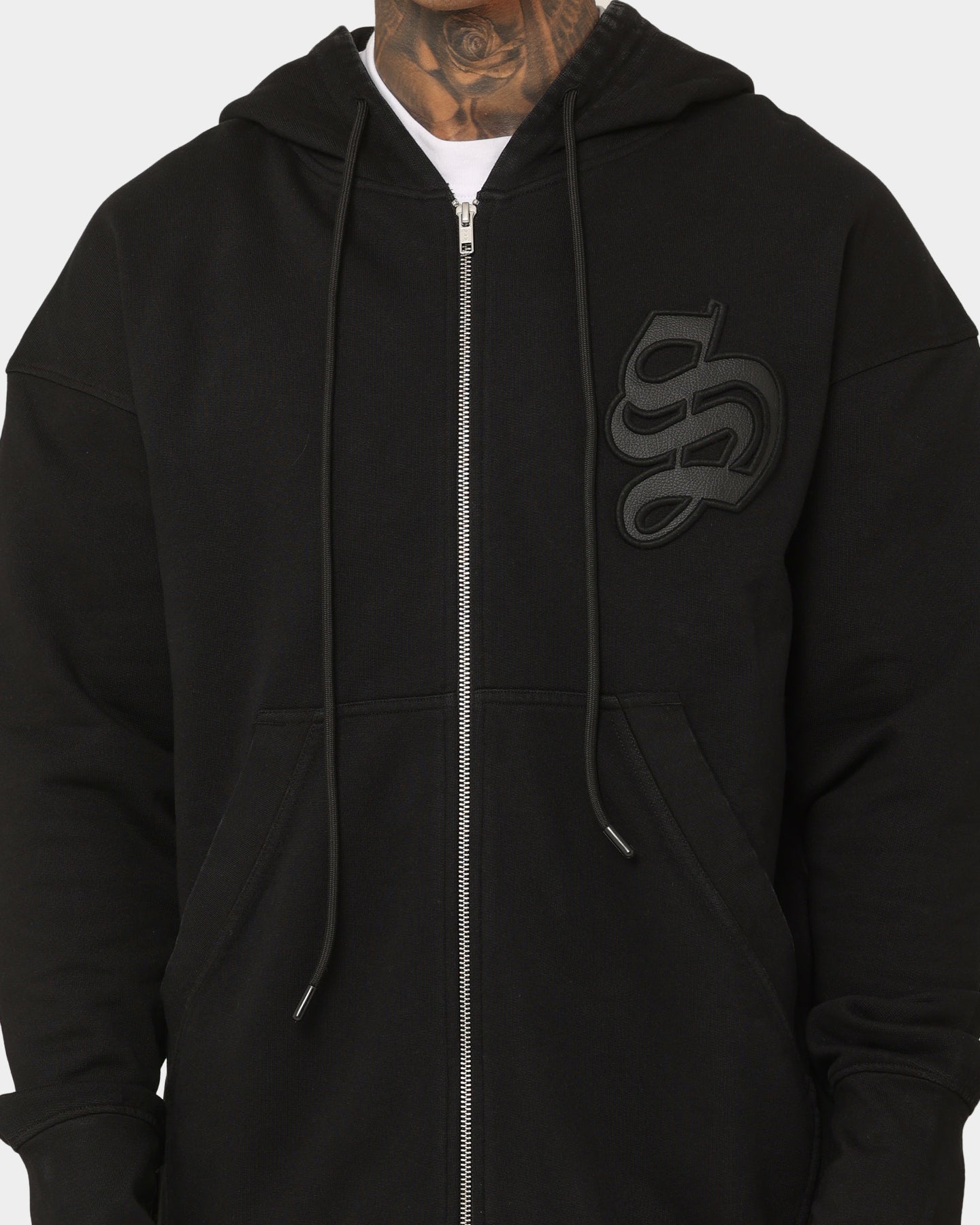 Saint Morta Gothic Appliqué Zipped Vintage Hoodie Vintage Black