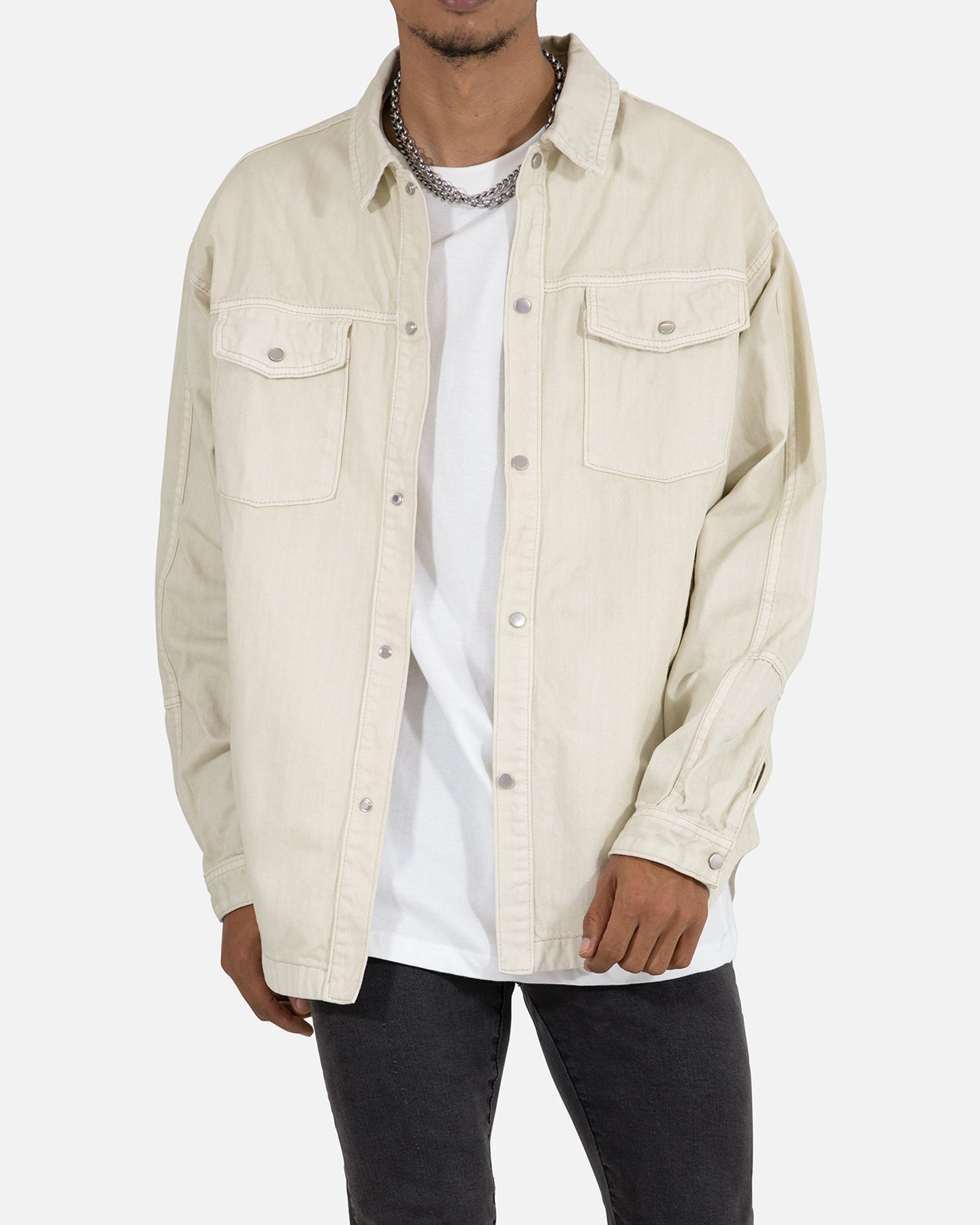 MNML Denim Over Long Sleeve T-Shirt White