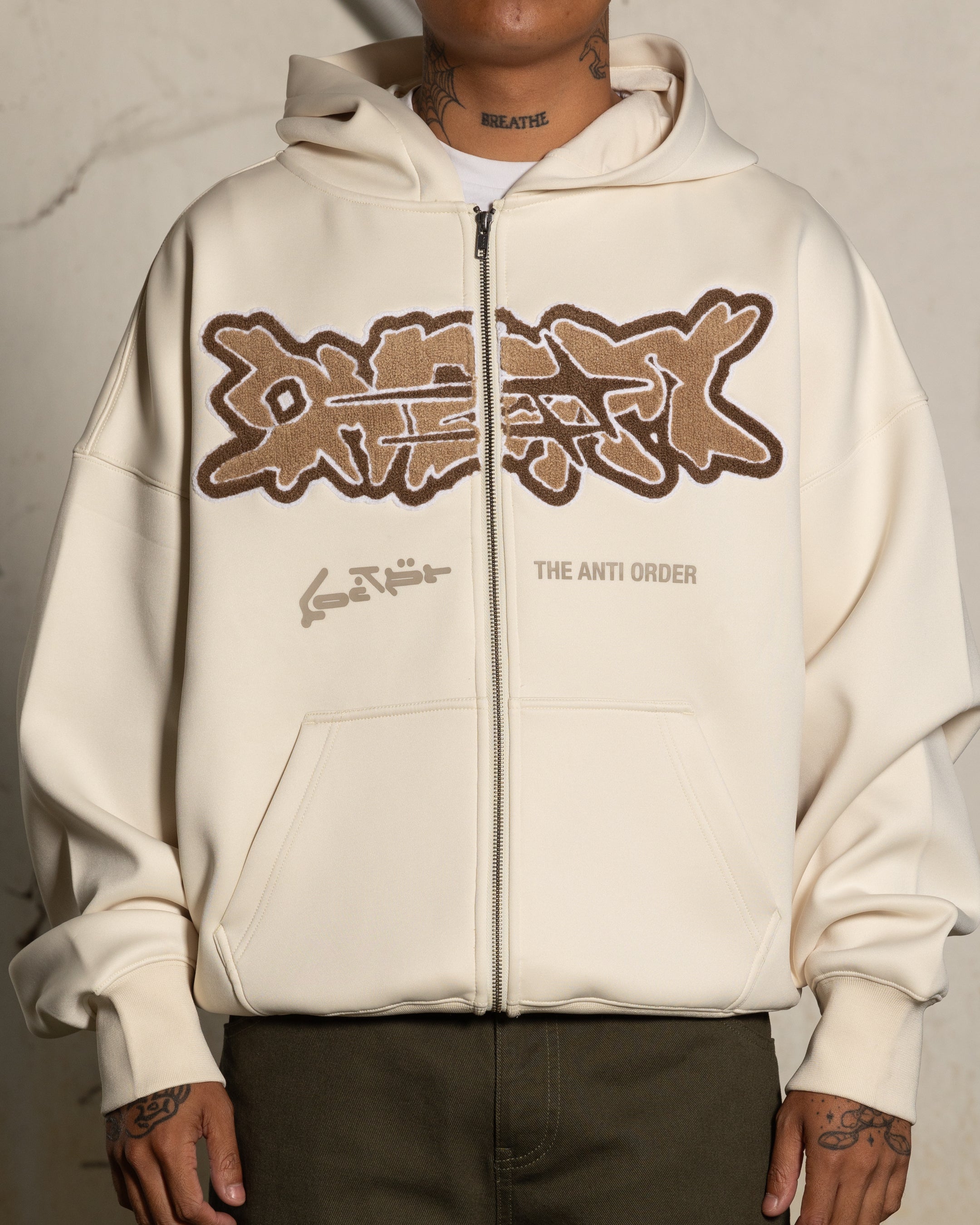 Loiter X The Anti Order Zip Hoodie Stone