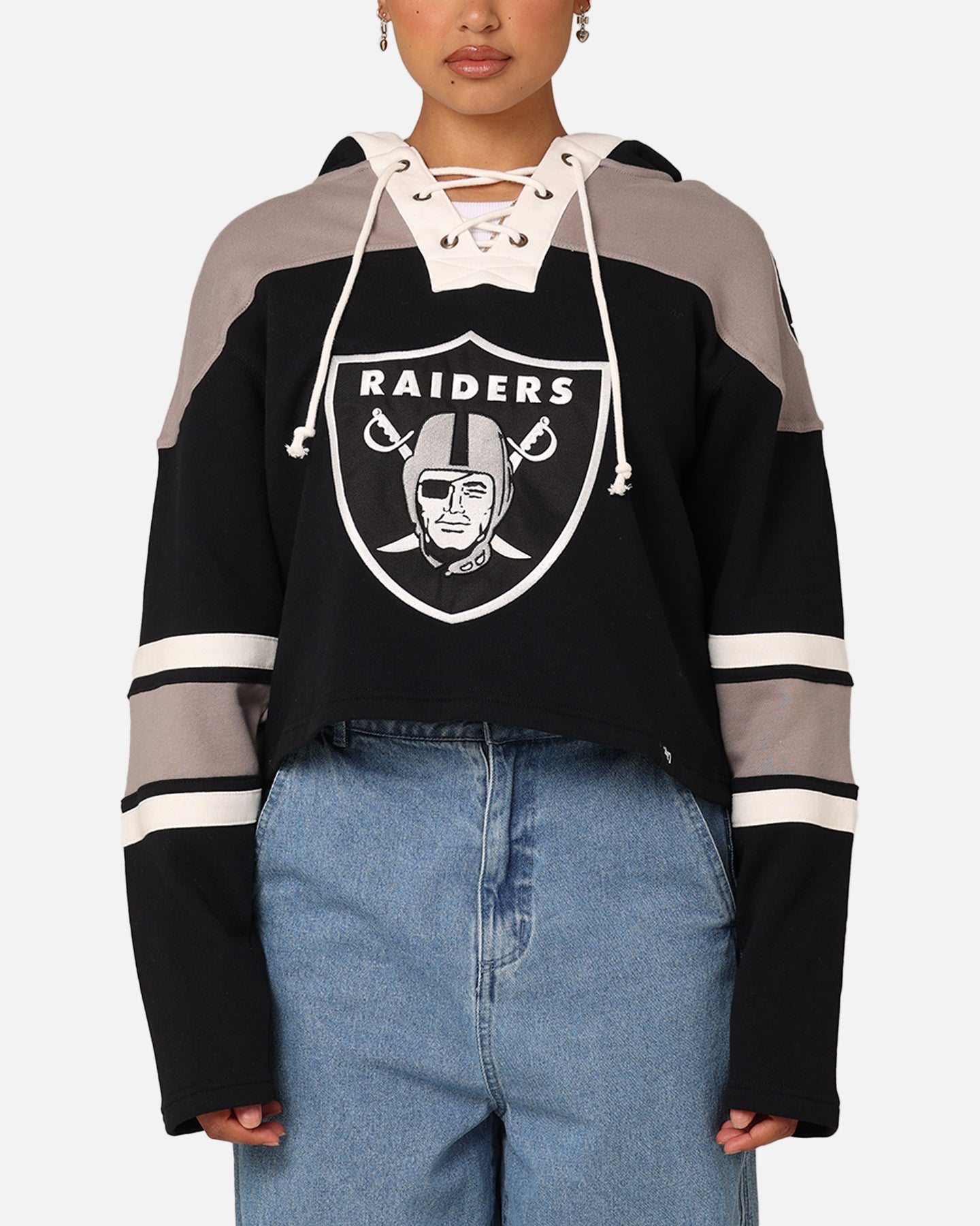 47 Brand Women's Las Vegas Raiders Cropped Lacer Hoodie Jet Black