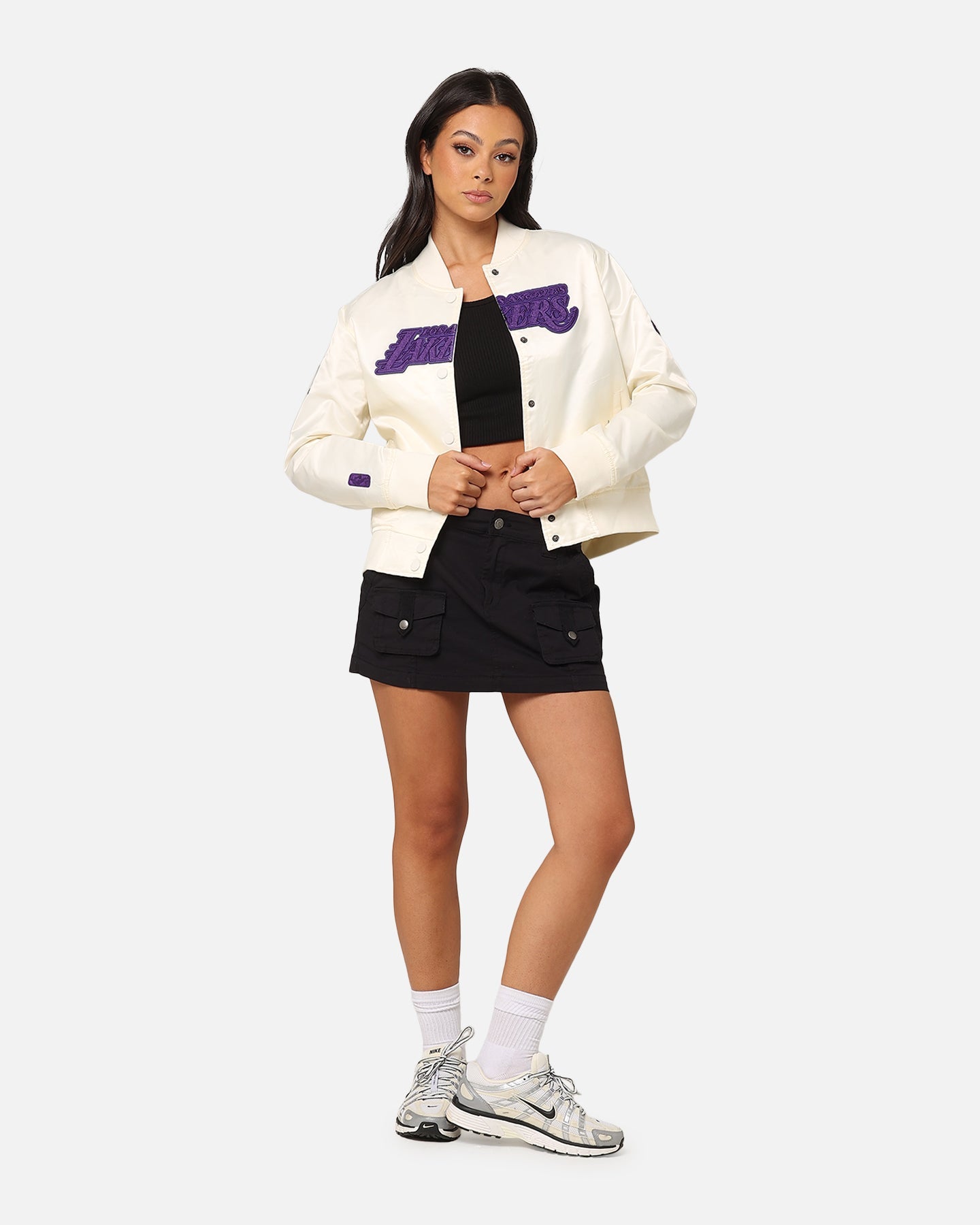 Pro Standard Women's Los Angeles Lakers Triple Tonal Satin Jacket Eggshell