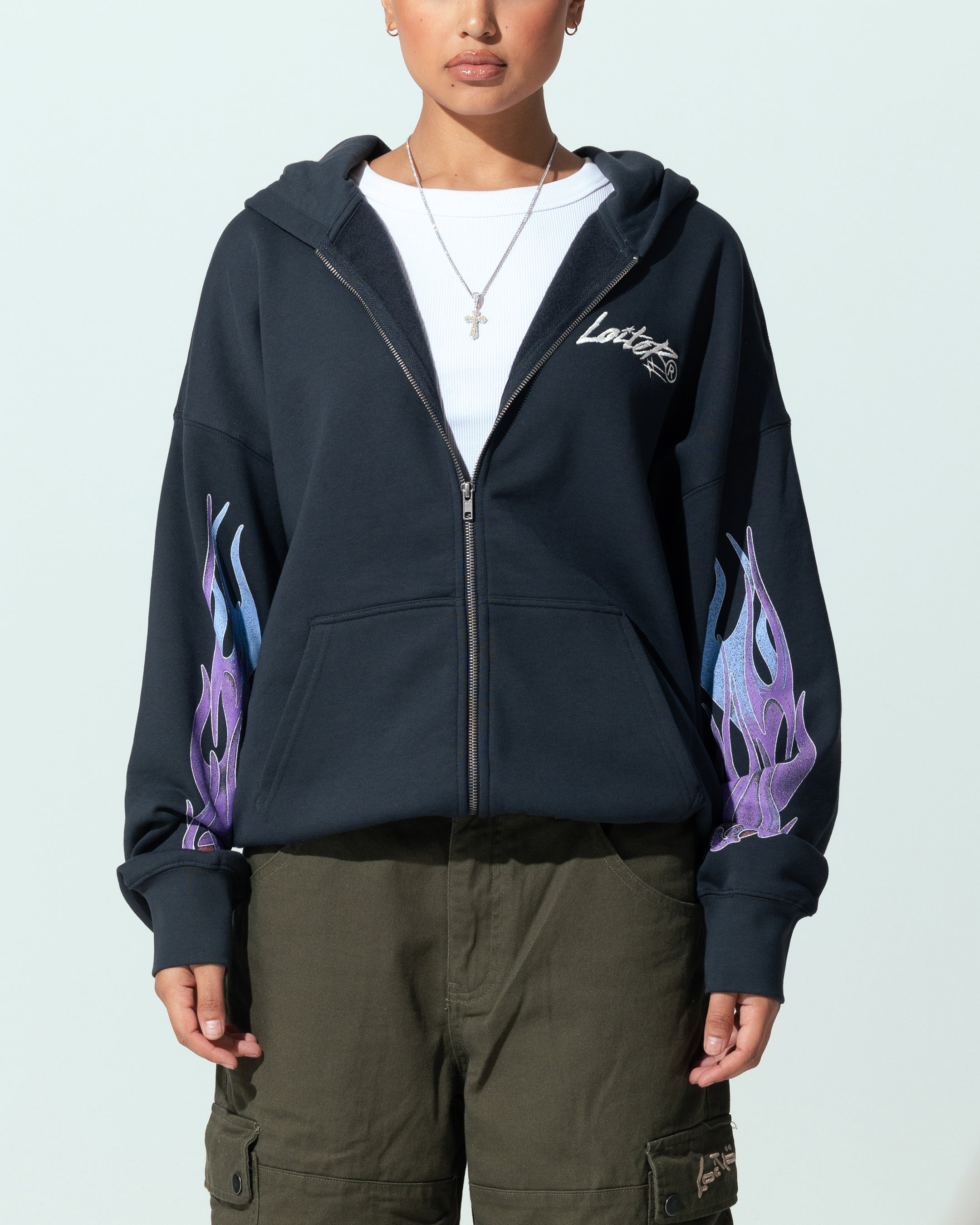 Loiter Motor Zip Hoodie Charcoal