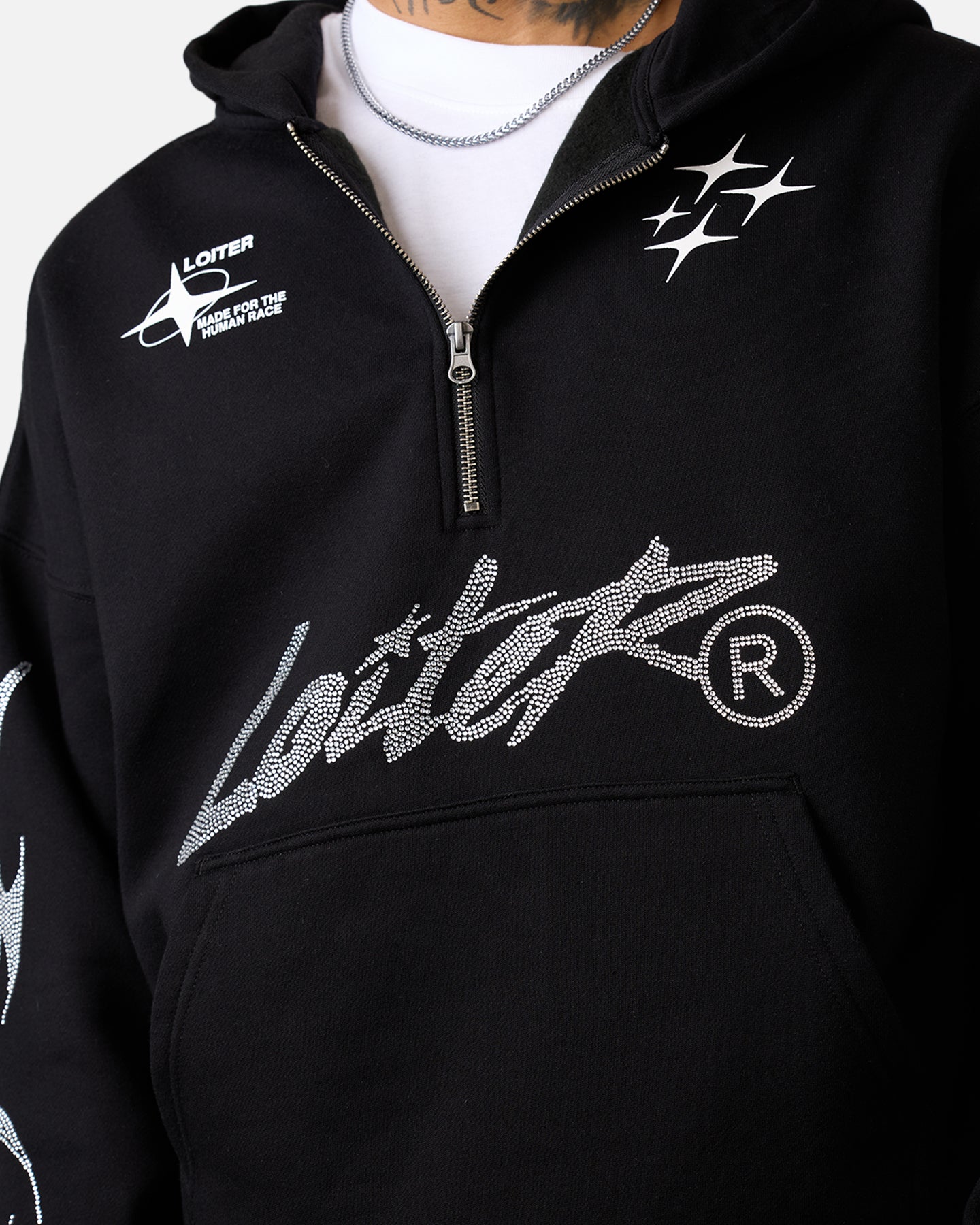 Loiter Rave Rhinestone Hoodie Black