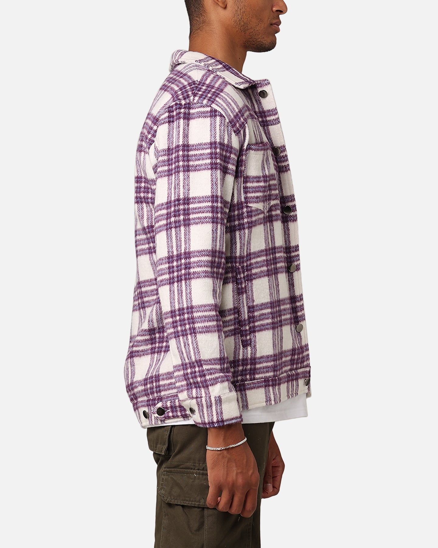 XXIII Darby Plaid Shacket Purple/White