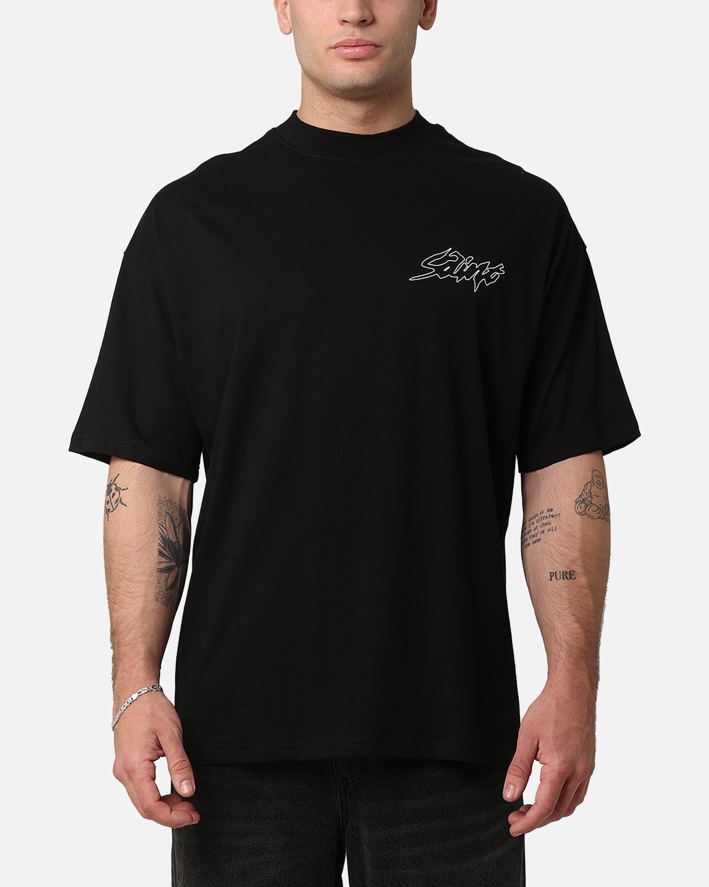 Saint Morta Veiled Mock Neck T-Shirt Black