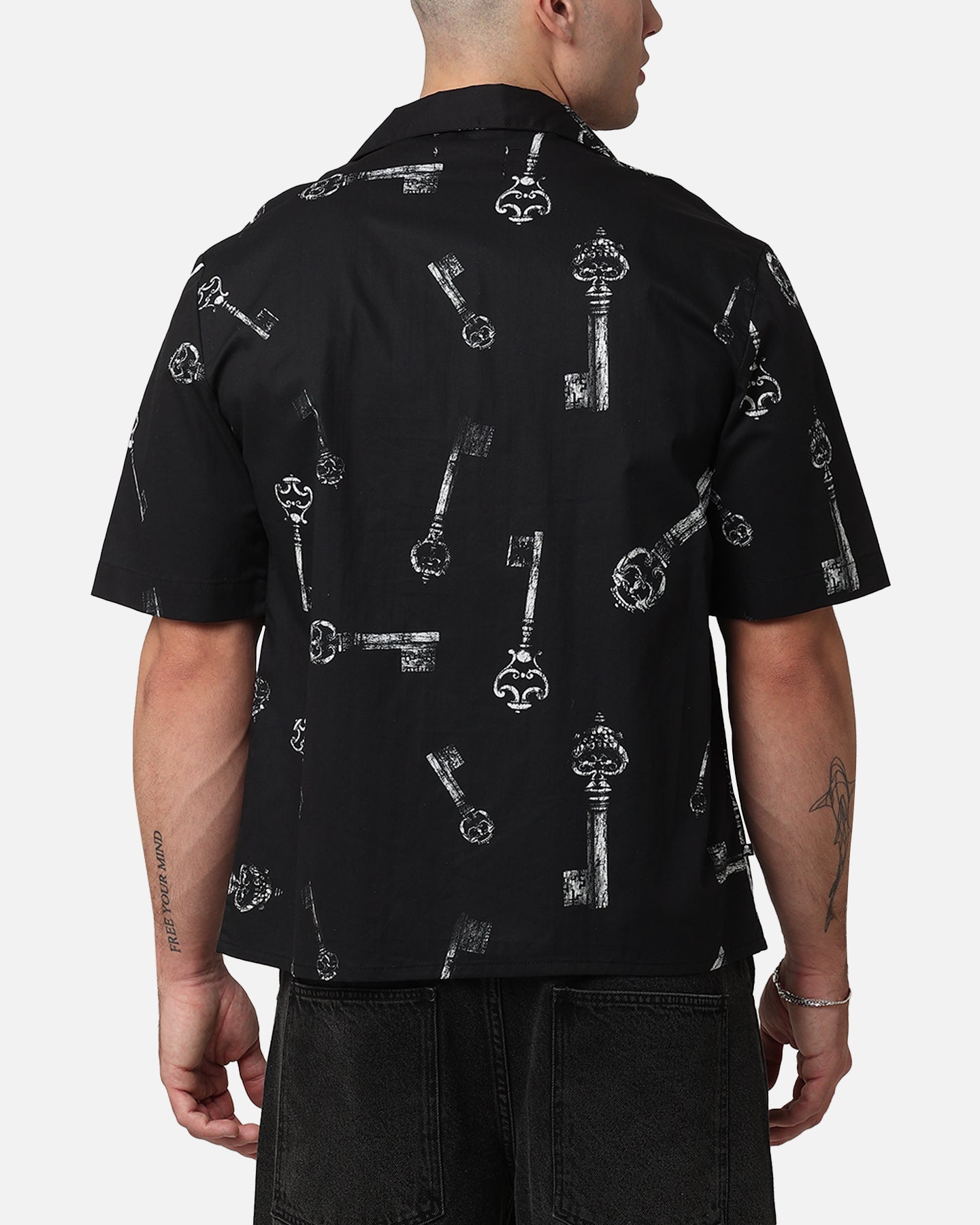 Saint Morta Skeleton Key Button Up Shirt Black
