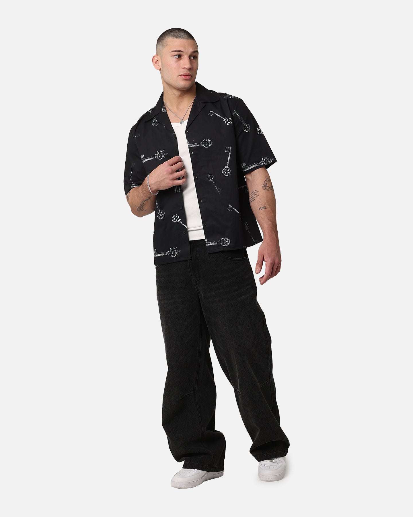 Saint Morta Skeleton Key Button Up Shirt Black