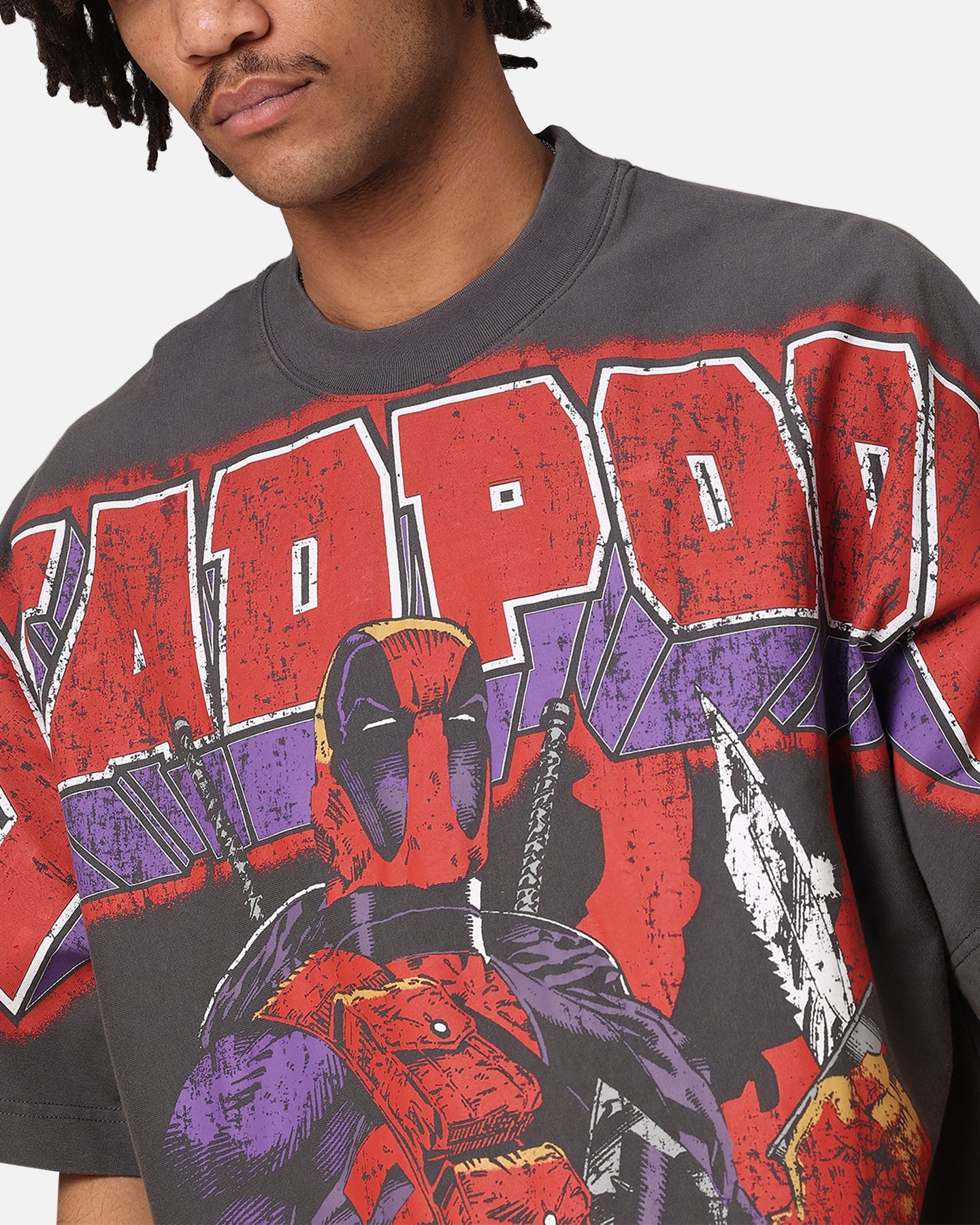 Loiter Marvel Deadpool Overprint T-Shirt Vintage Charcoal