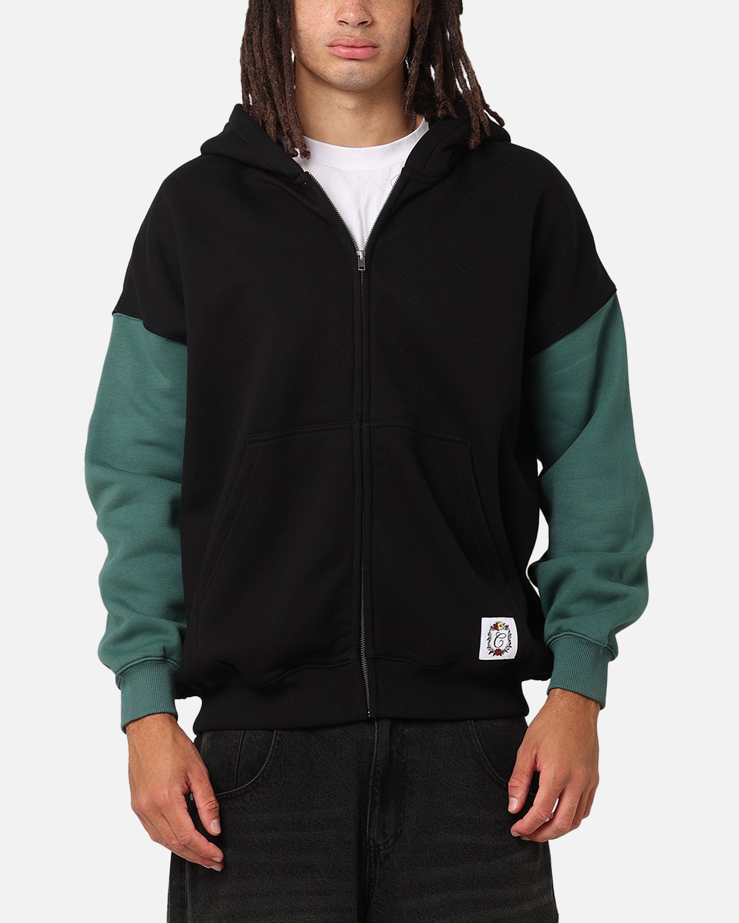 Carre Floral Full Zip Hoodie Black/Green