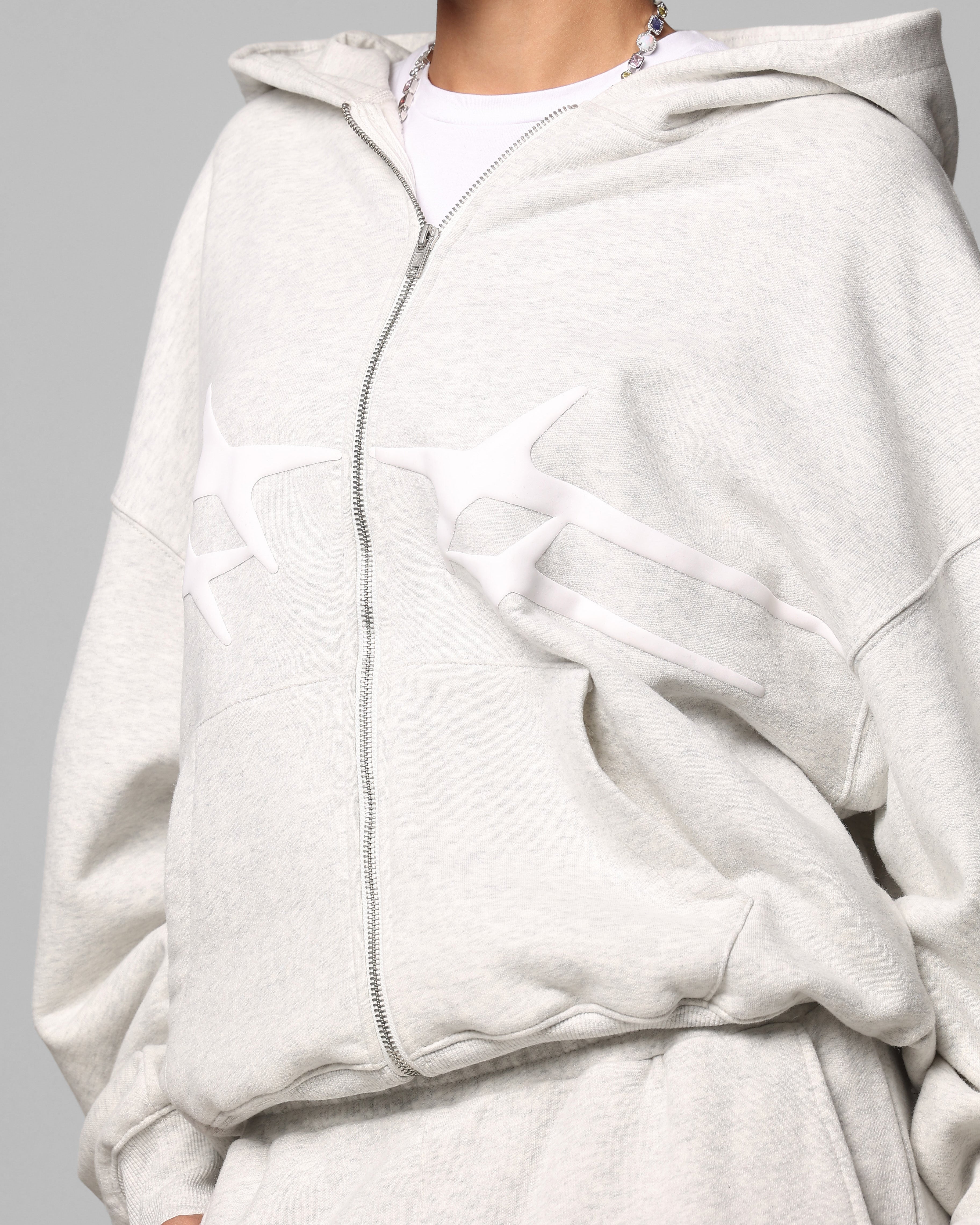 Loiter Celestial Full Zip Hoodie Light Grey Marl