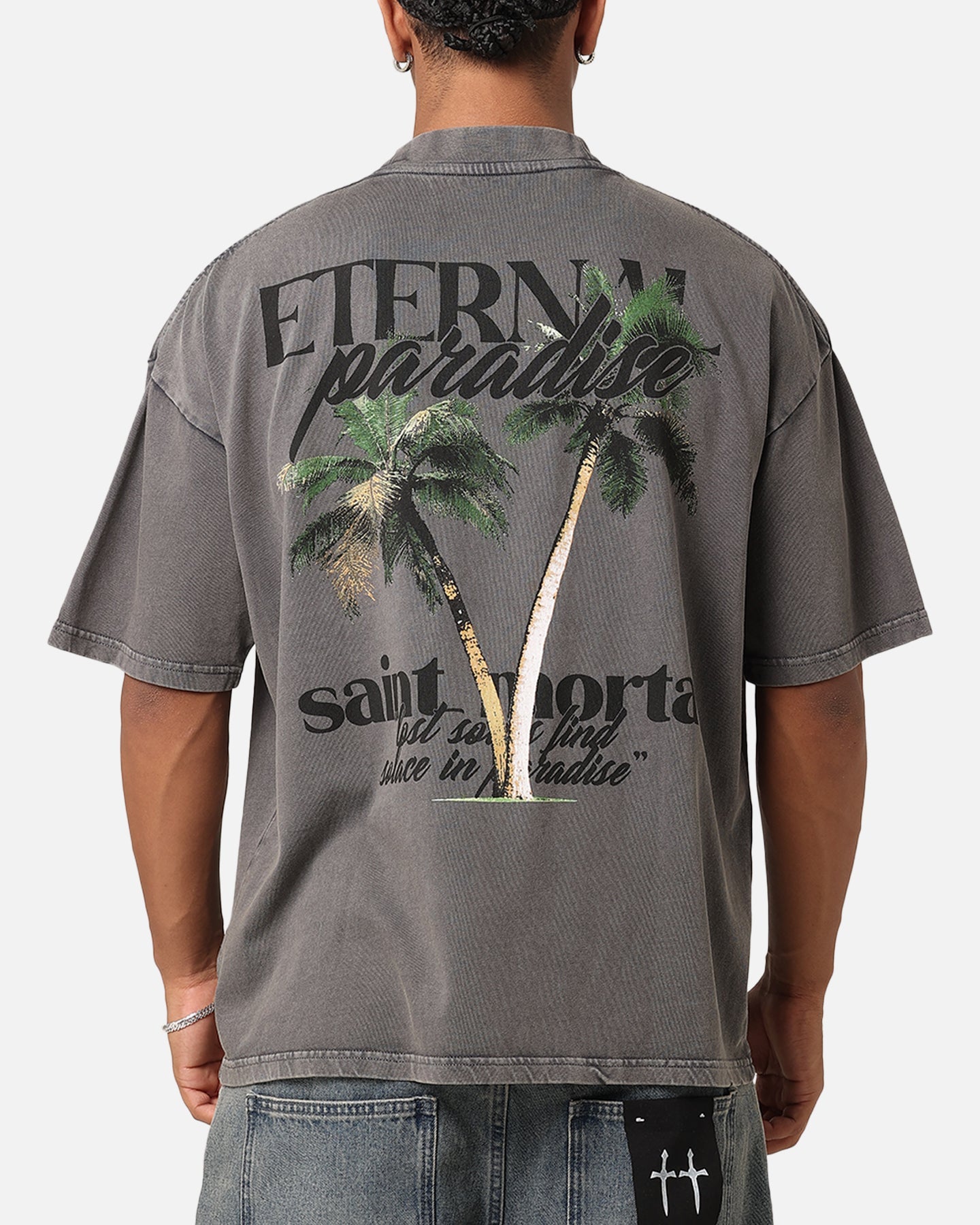Saint Morta Paradise Mock Neck T-Shirt Washed Charcoal