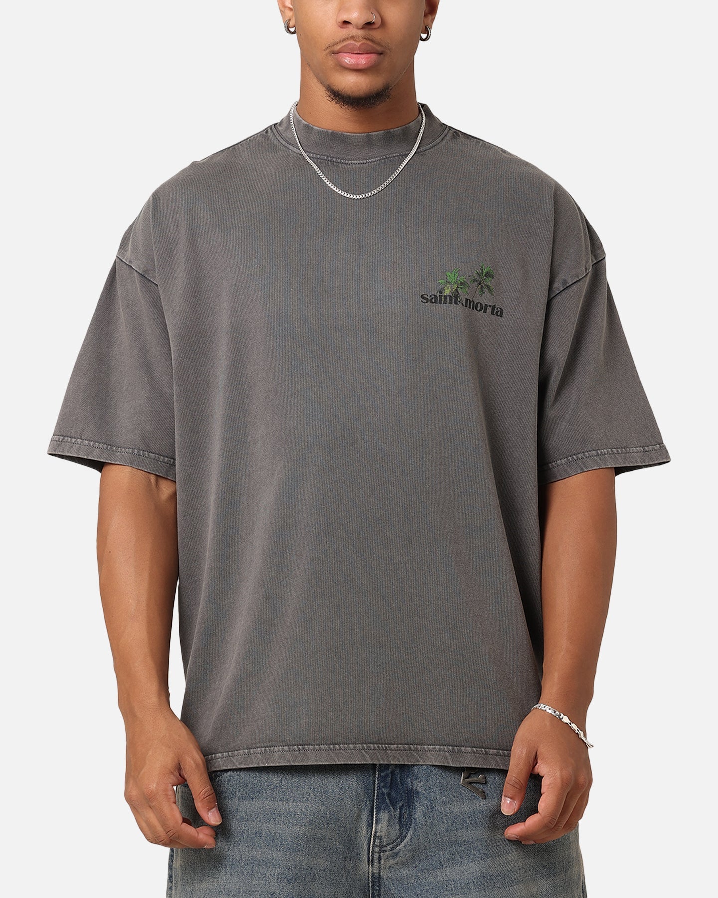 Saint Morta Paradise Mock Neck T-Shirt Washed Charcoal