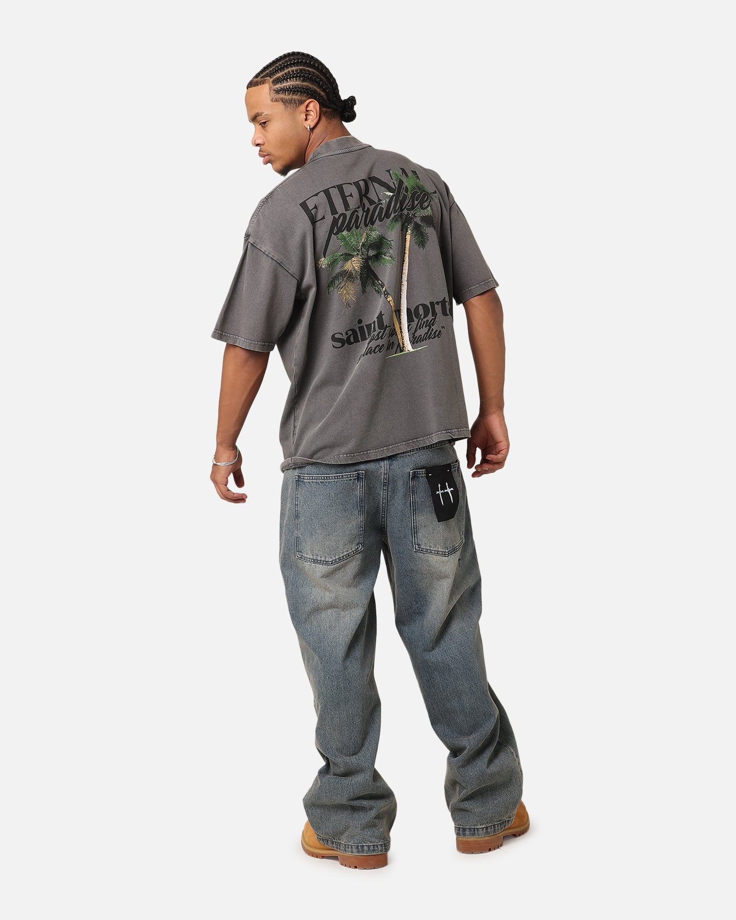 Saint Morta Paradise Mock Neck T-Shirt Washed Charcoal