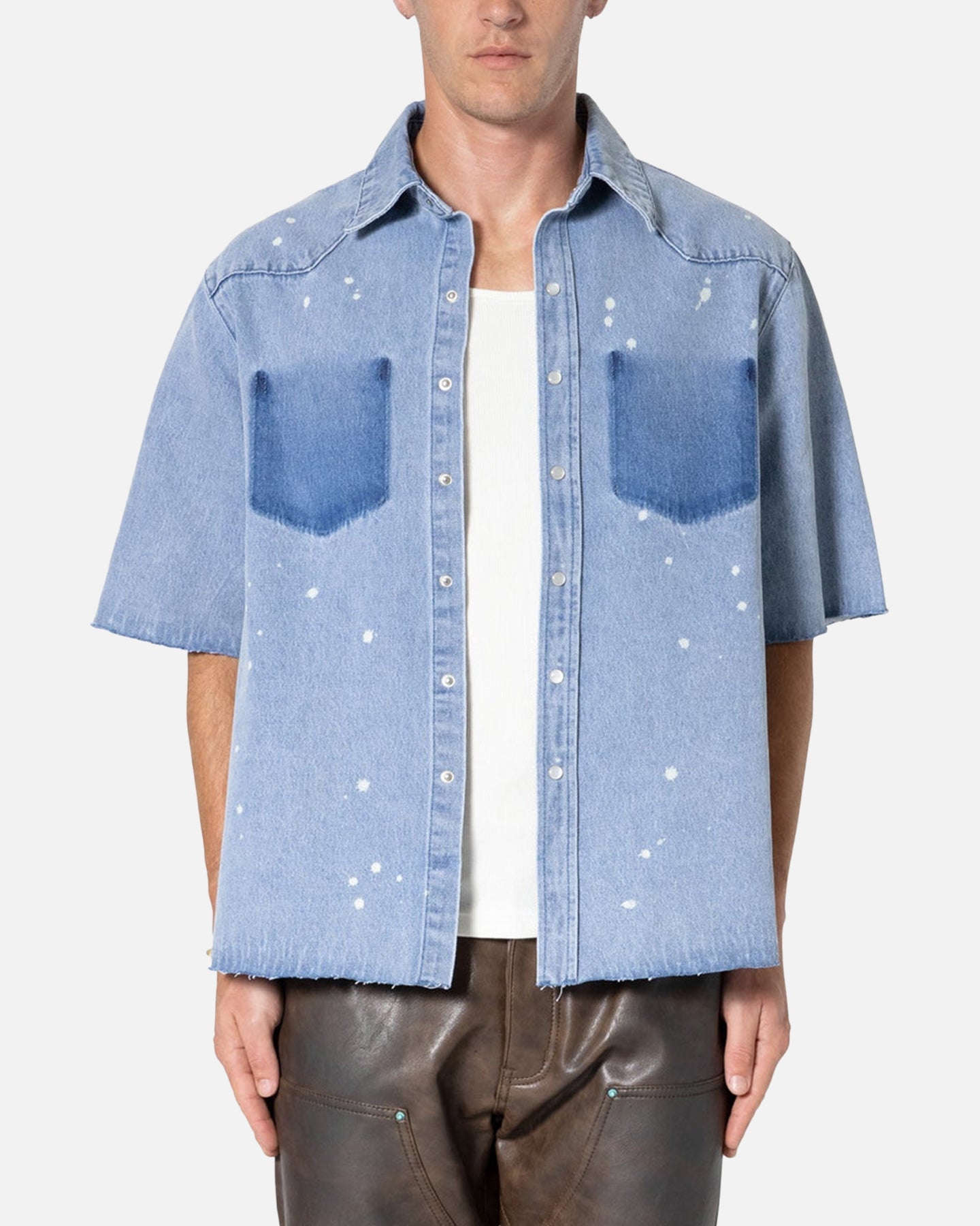 MNML Washed Denim Button Up Shirt Blue