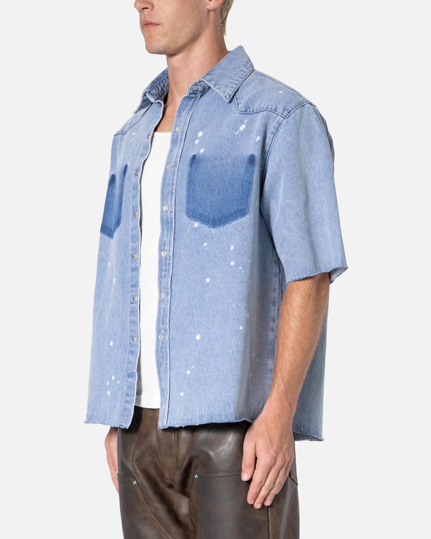 MNML Washed Denim Button Up Shirt Blue