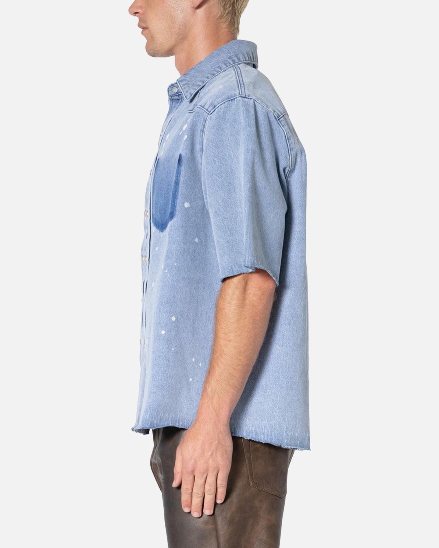 MNML Washed Denim Button Up Shirt Blue