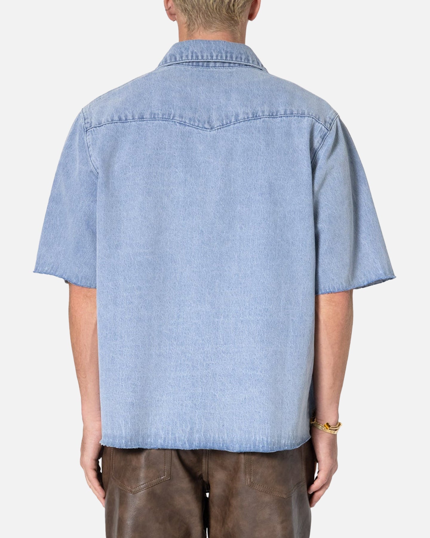 MNML Washed Denim Button Up Shirt Blue