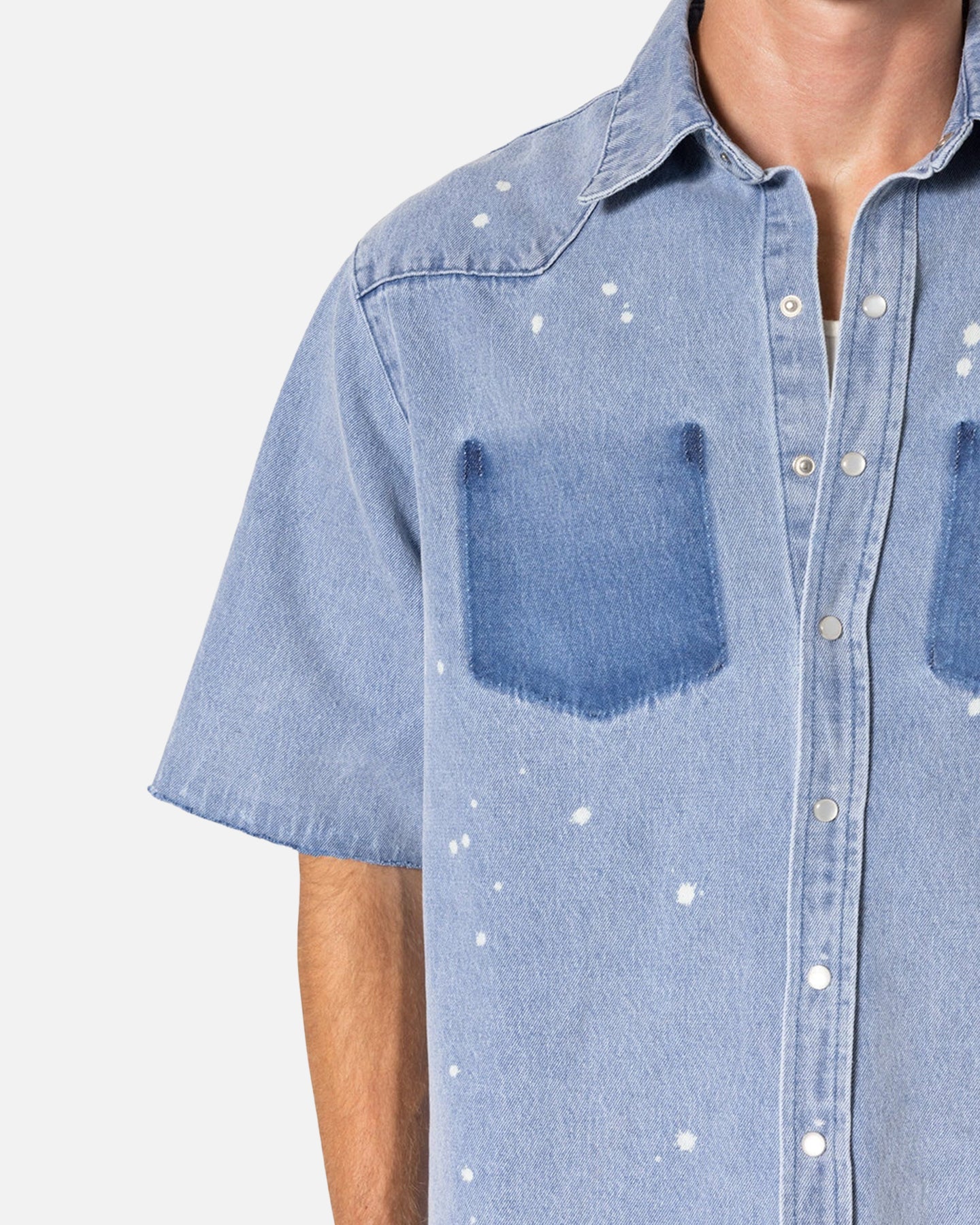 MNML Washed Denim Button Up Shirt Blue