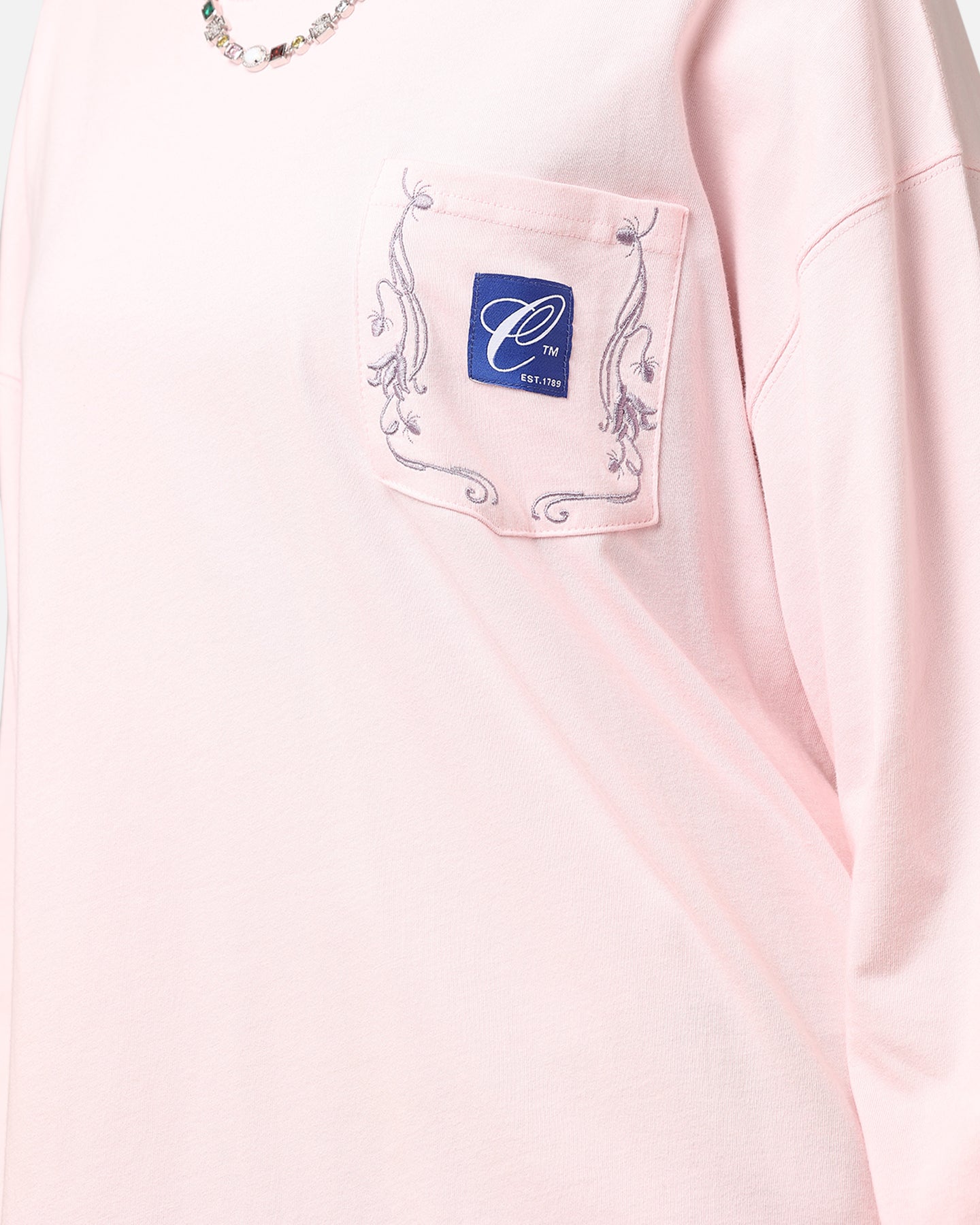 Carre Floral Pocket Oversized Long Sleeve T-Shirt Pink