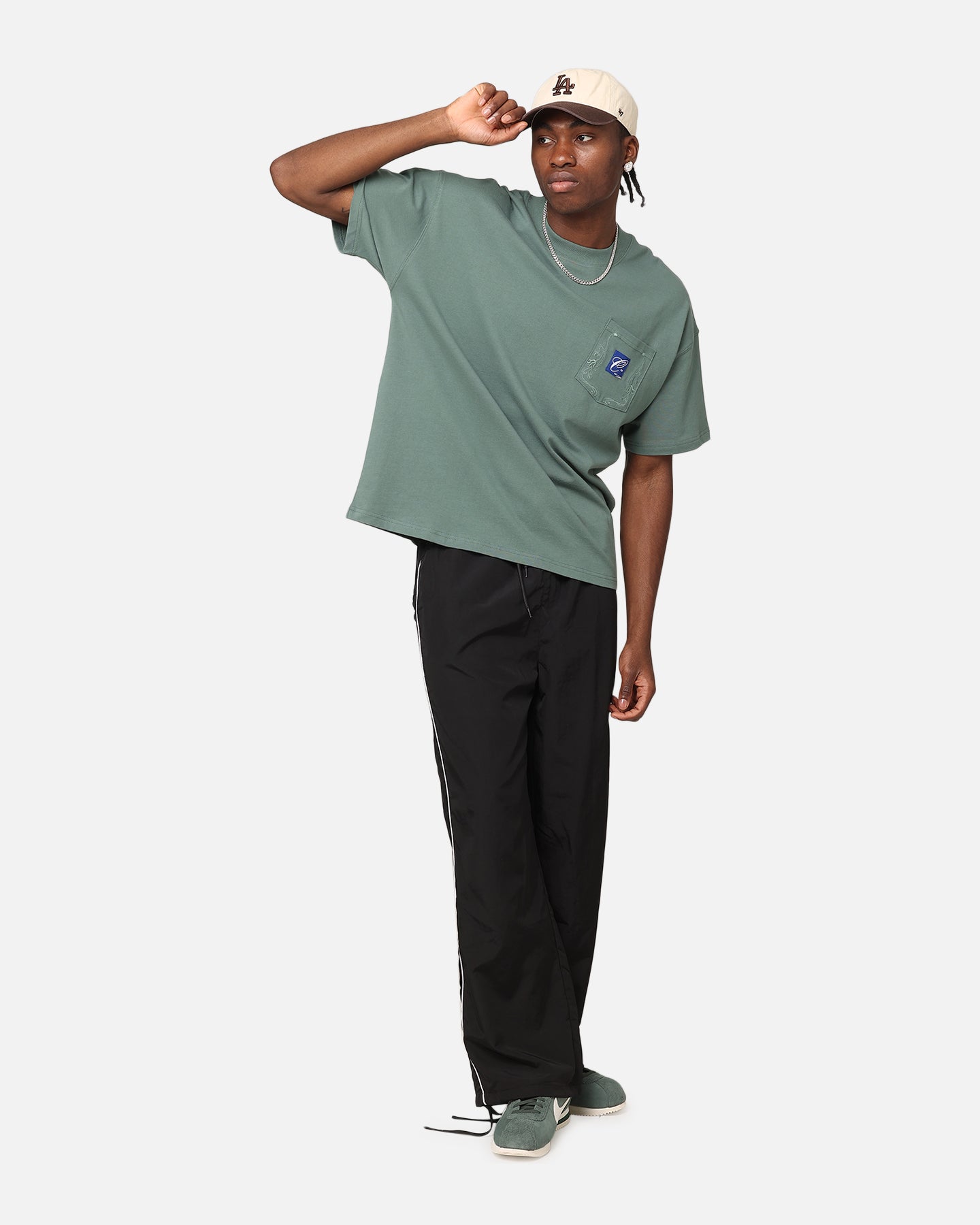 Carre Floral Pocket Oversized T-Shirt Forest Green