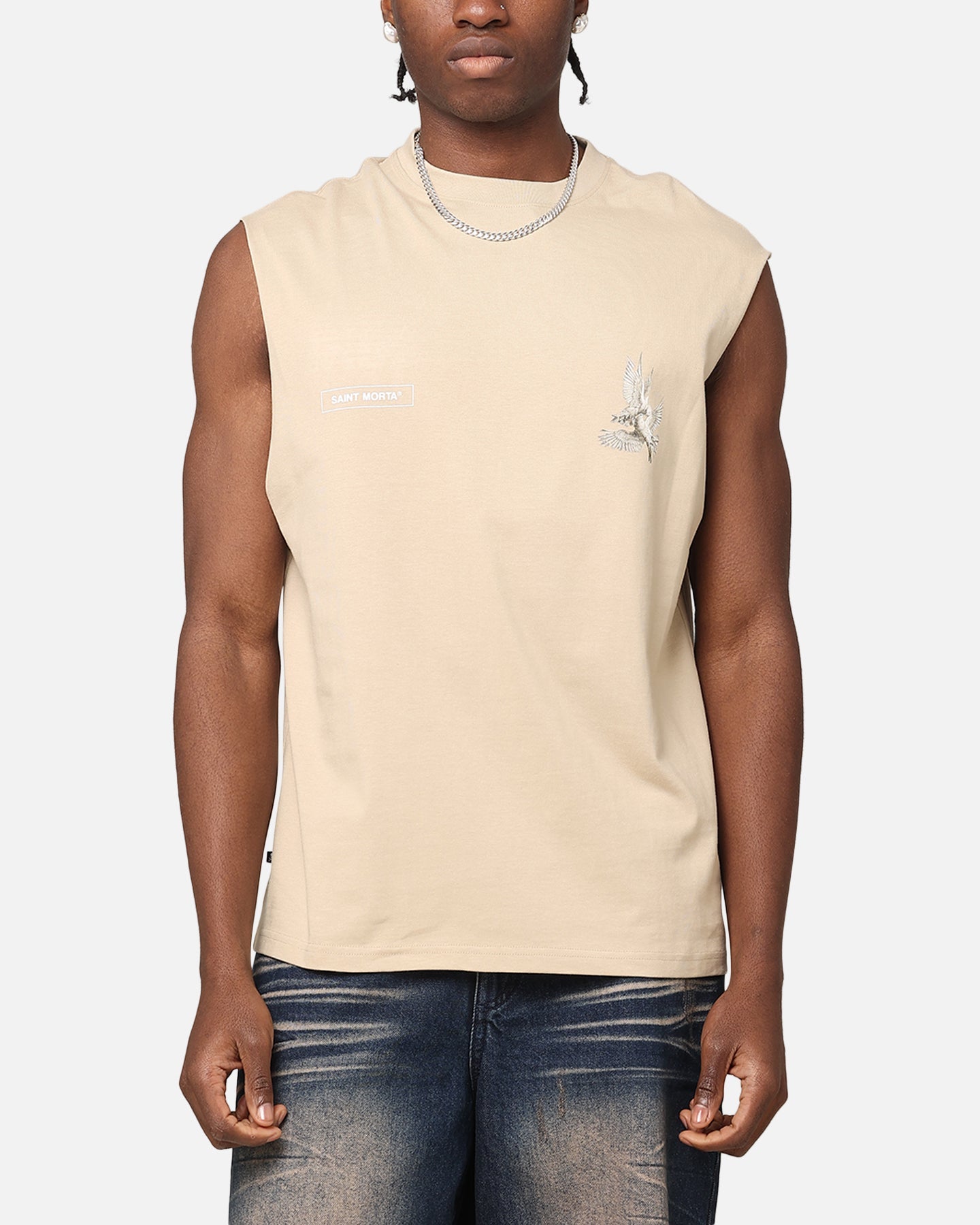 Saint Morta Doves Oversized Muscle T-Shirt Stone