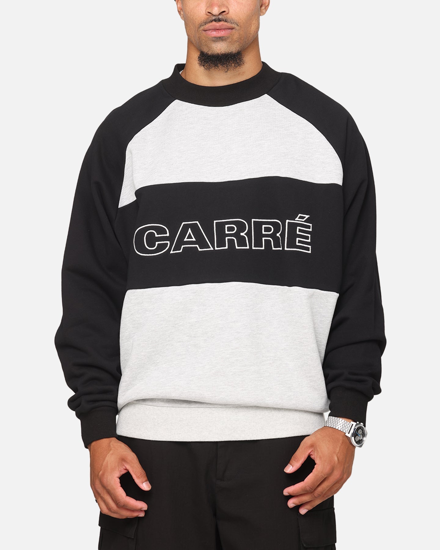 Carre Panel Raglan Crewneck Black/Grey Marle