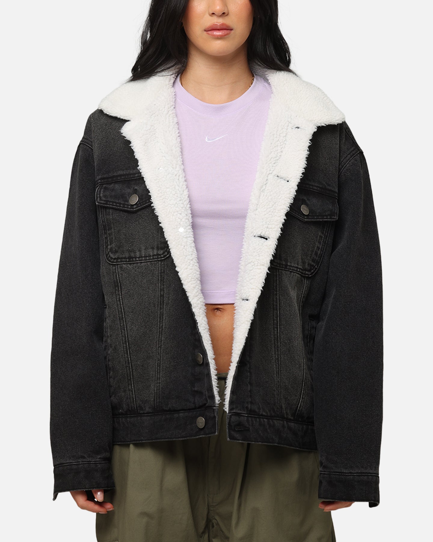 Saint Morta Sherpa Boxy Denim Jacket Black Shadow