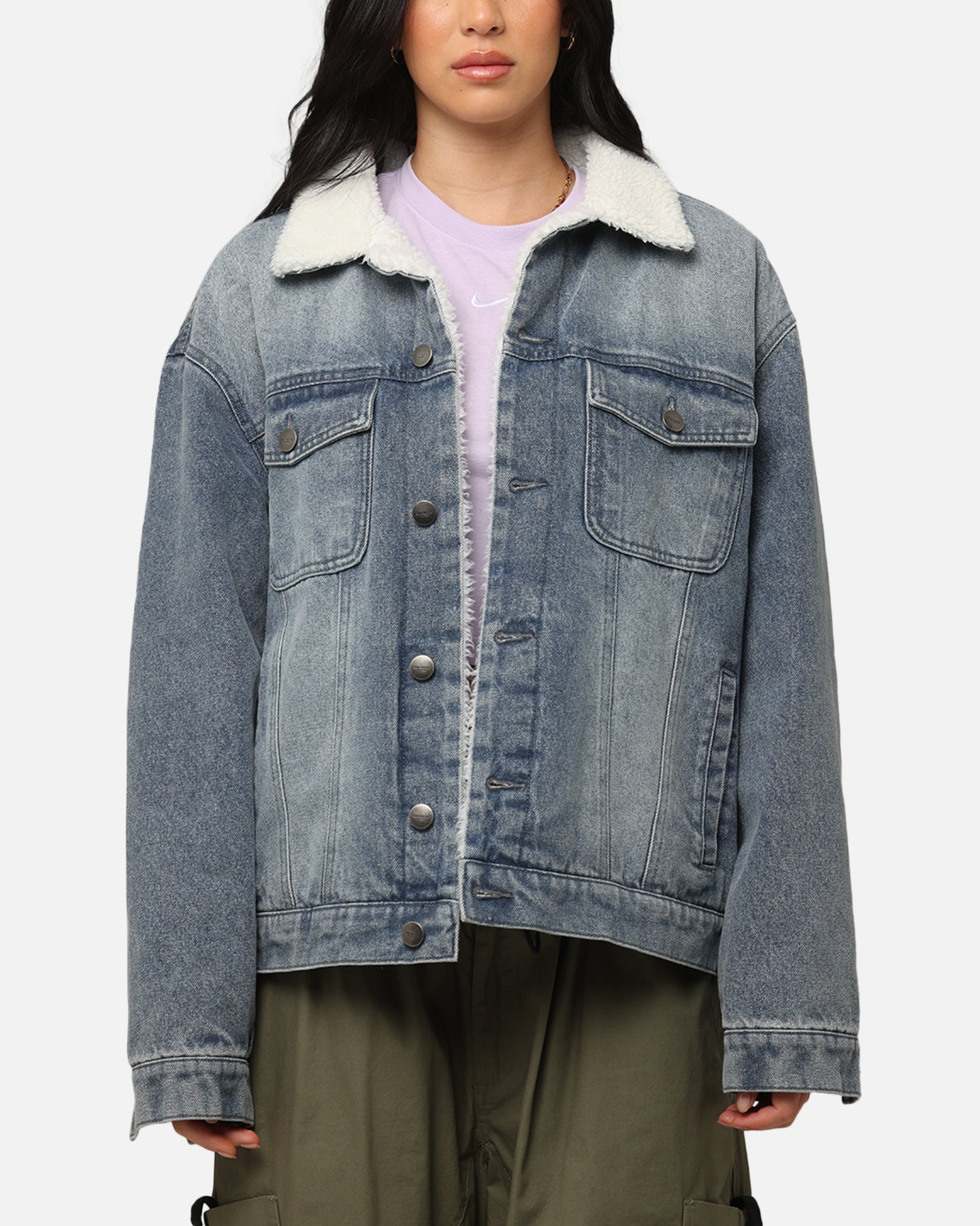 Saint Morta Sherpa Boxy Denim Jacket Dirty Denim