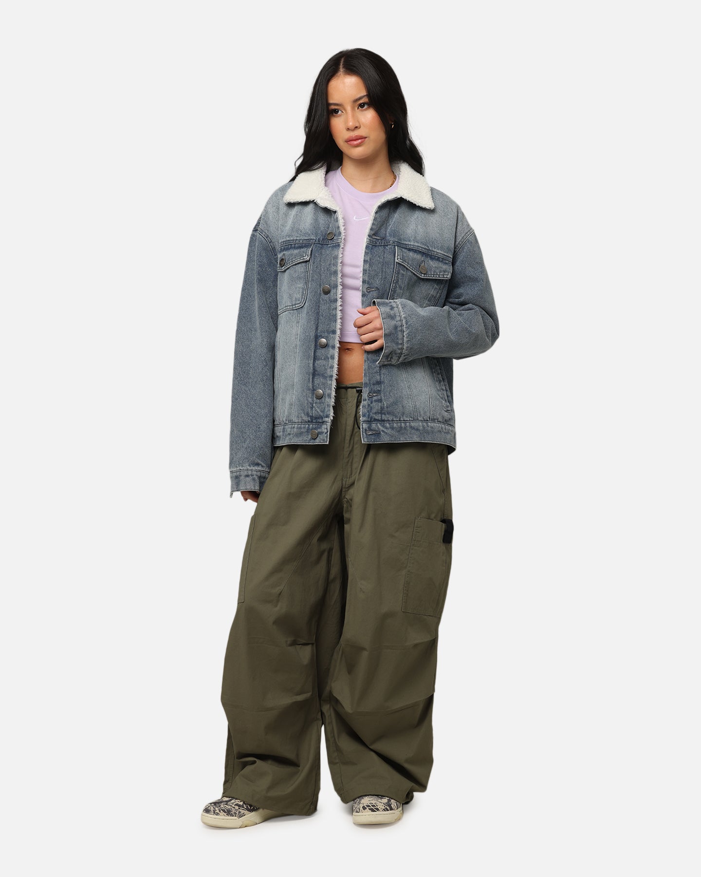 Saint Morta Sherpa Boxy Denim Jacket Dirty Denim