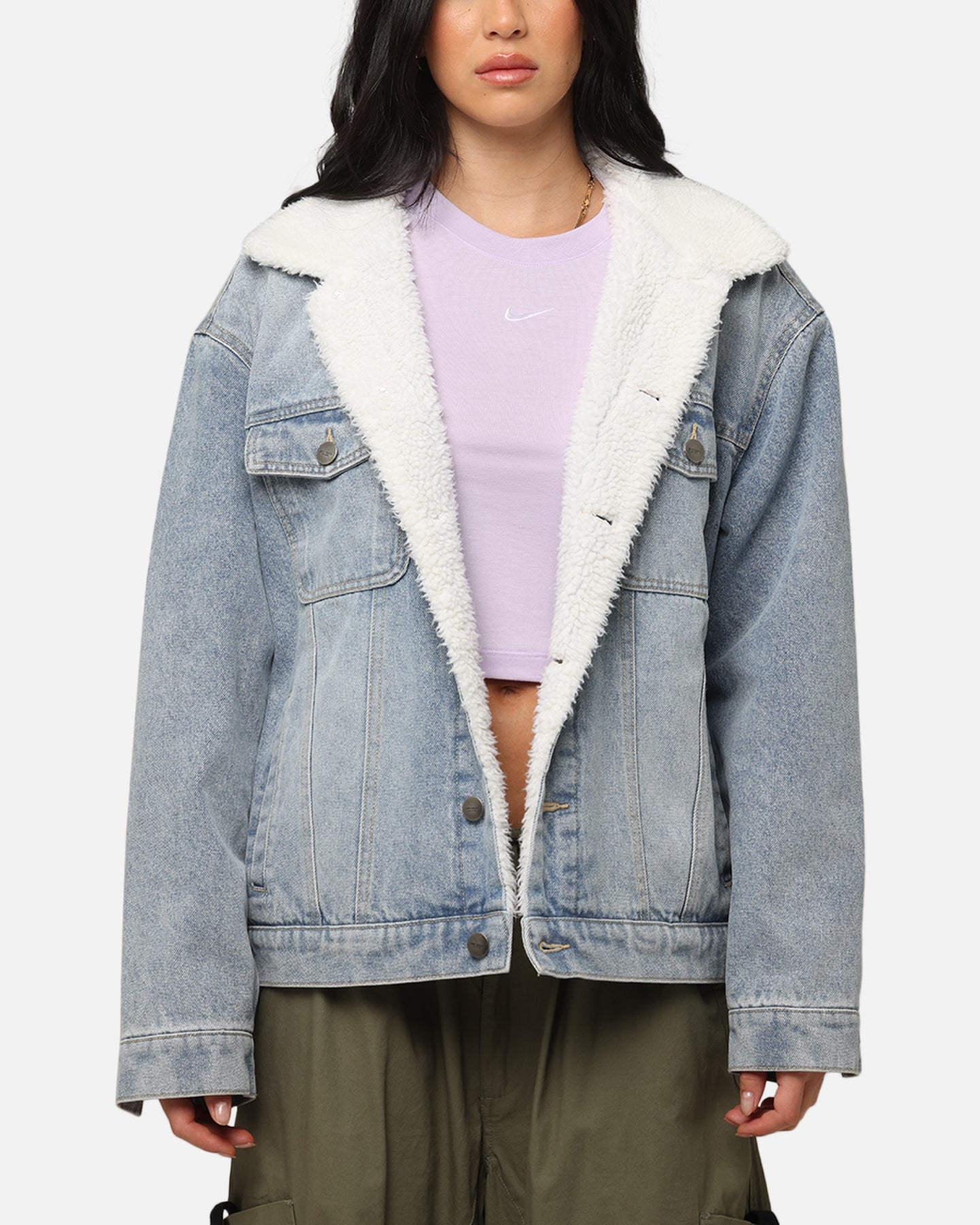 Saint Morta Sherpa Boxy Denim Jacket Superwash Blue